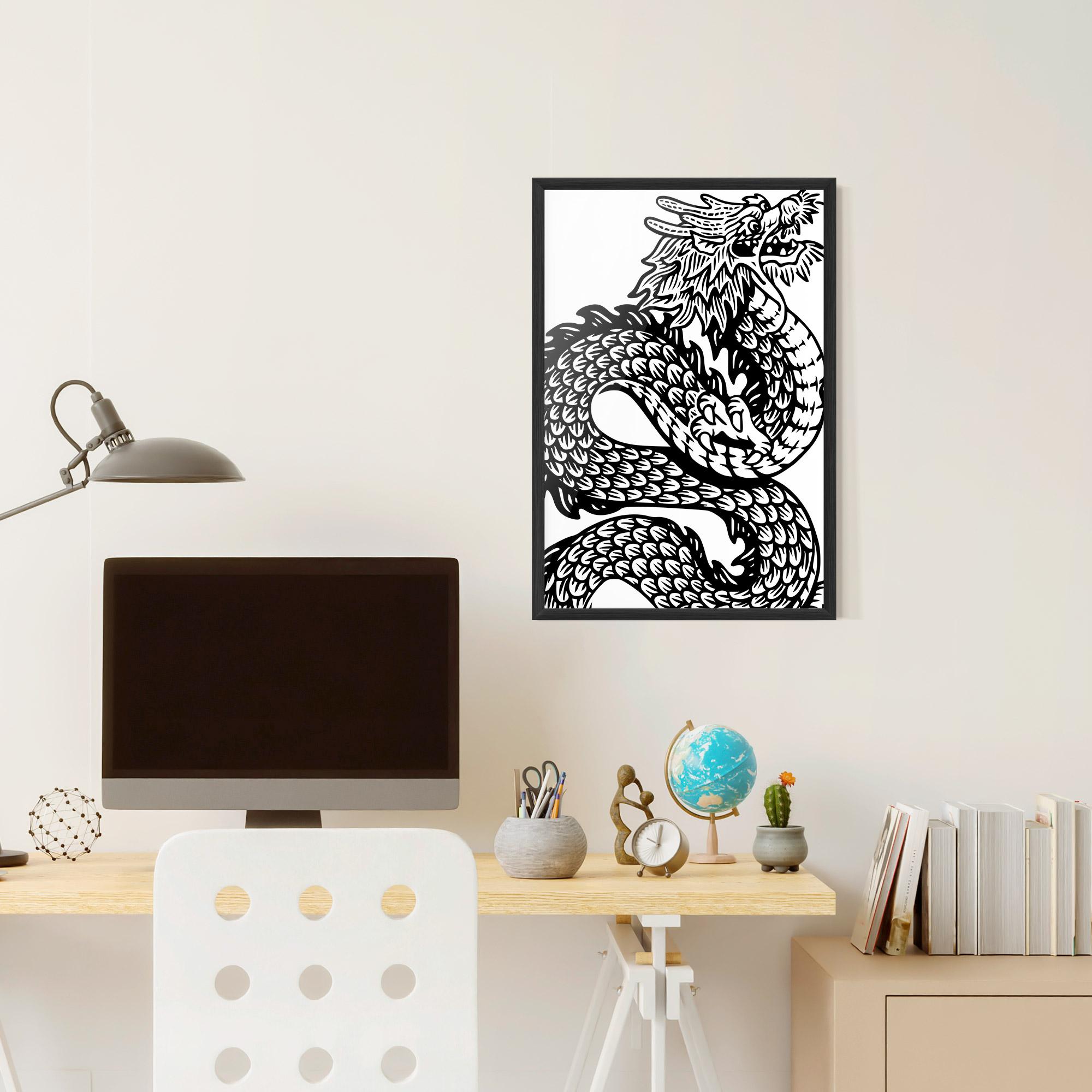 Poster Înrămat Dragon Black Line mockup 6