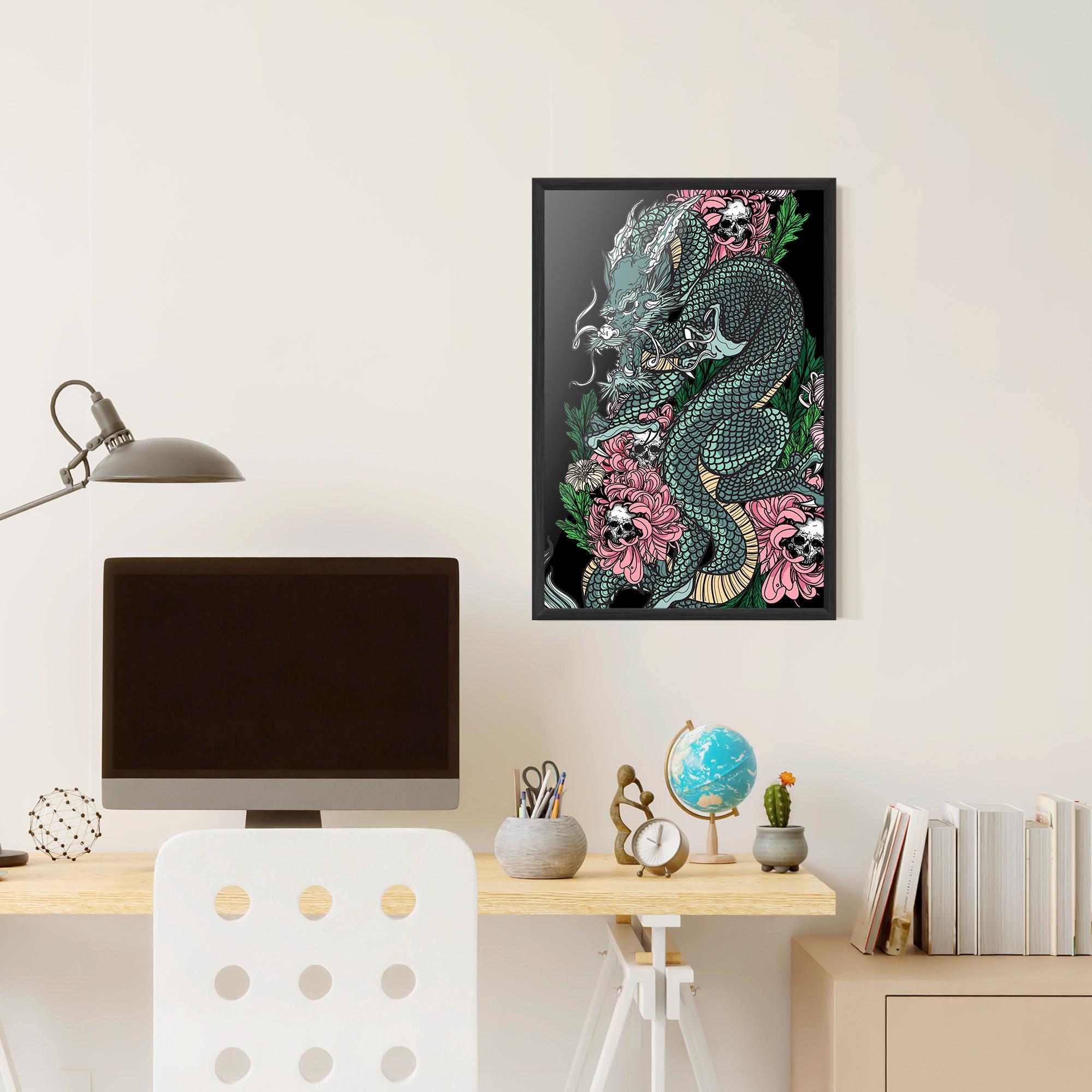 Poster Înrămat Flower Skull Dragon mockup 6