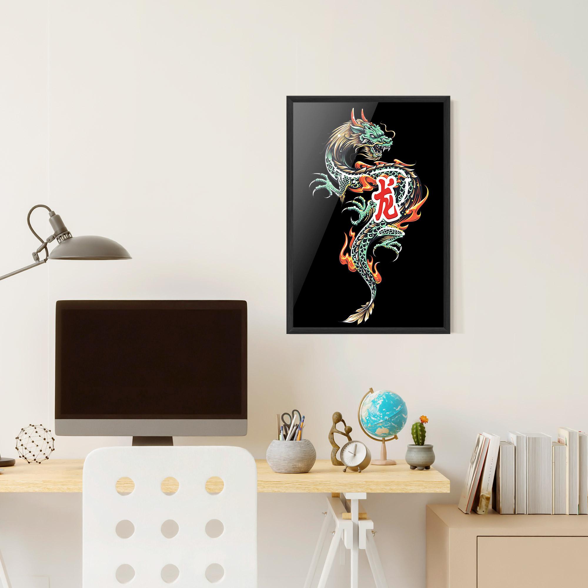 Poster Înrămat Green Fire Dragon mockup 6