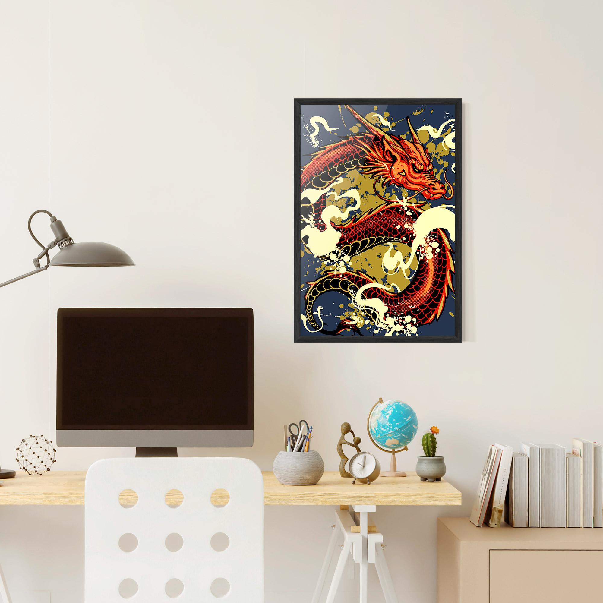 Poster Înrămat Red Cream Dragon mockup 6