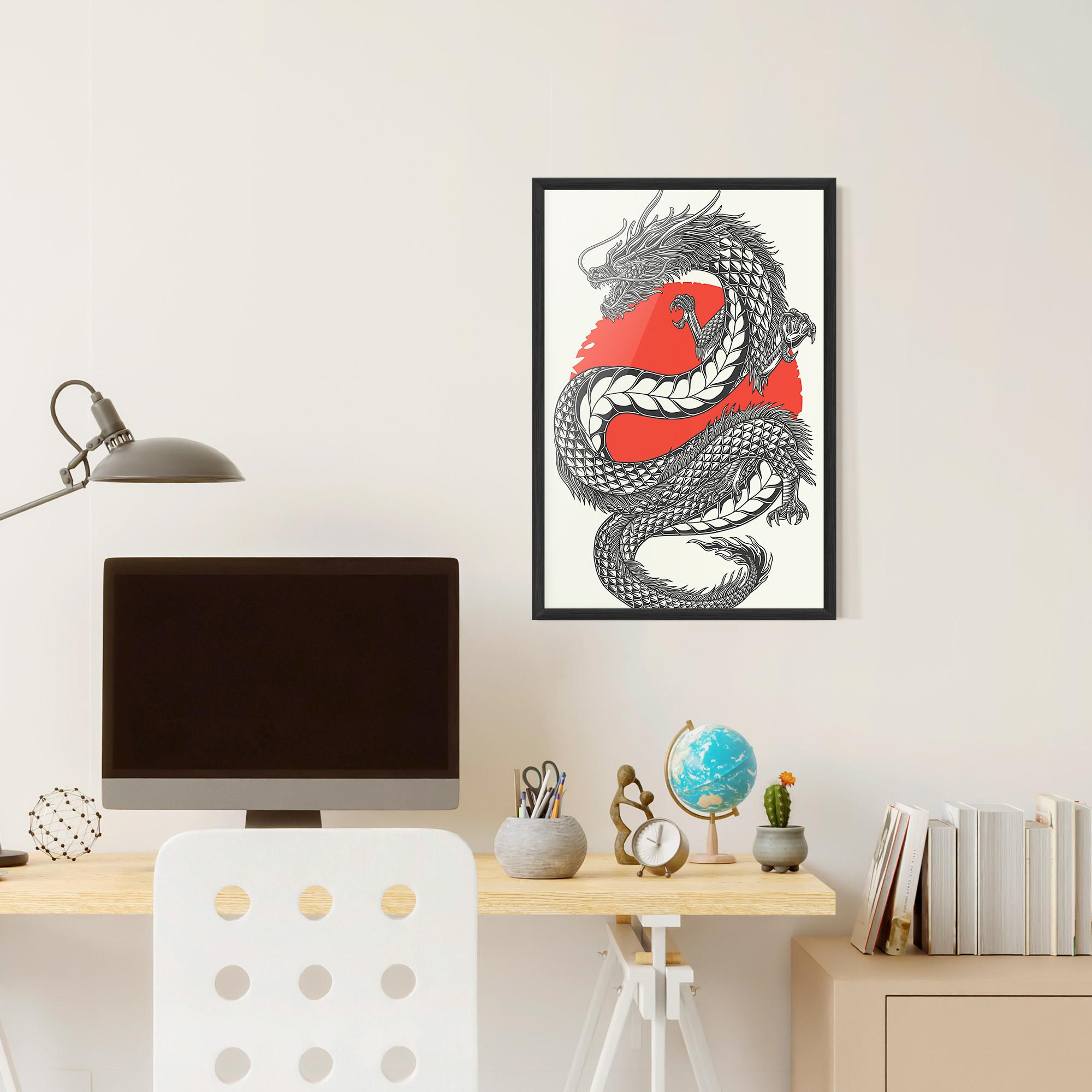 Poster Înrămat Red Moon Dragon mockup 6
