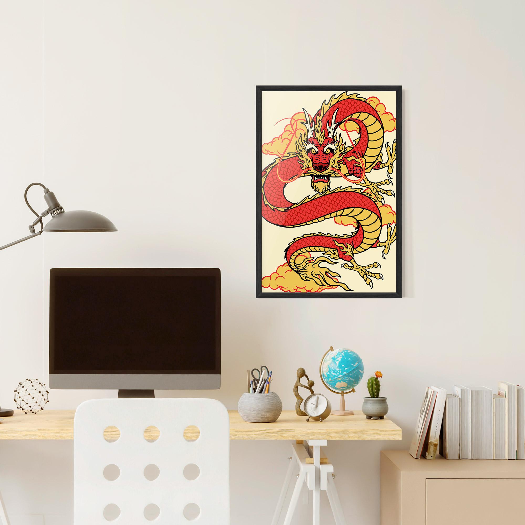 Poster Înrămat Red Yellow Dragon mockup 6