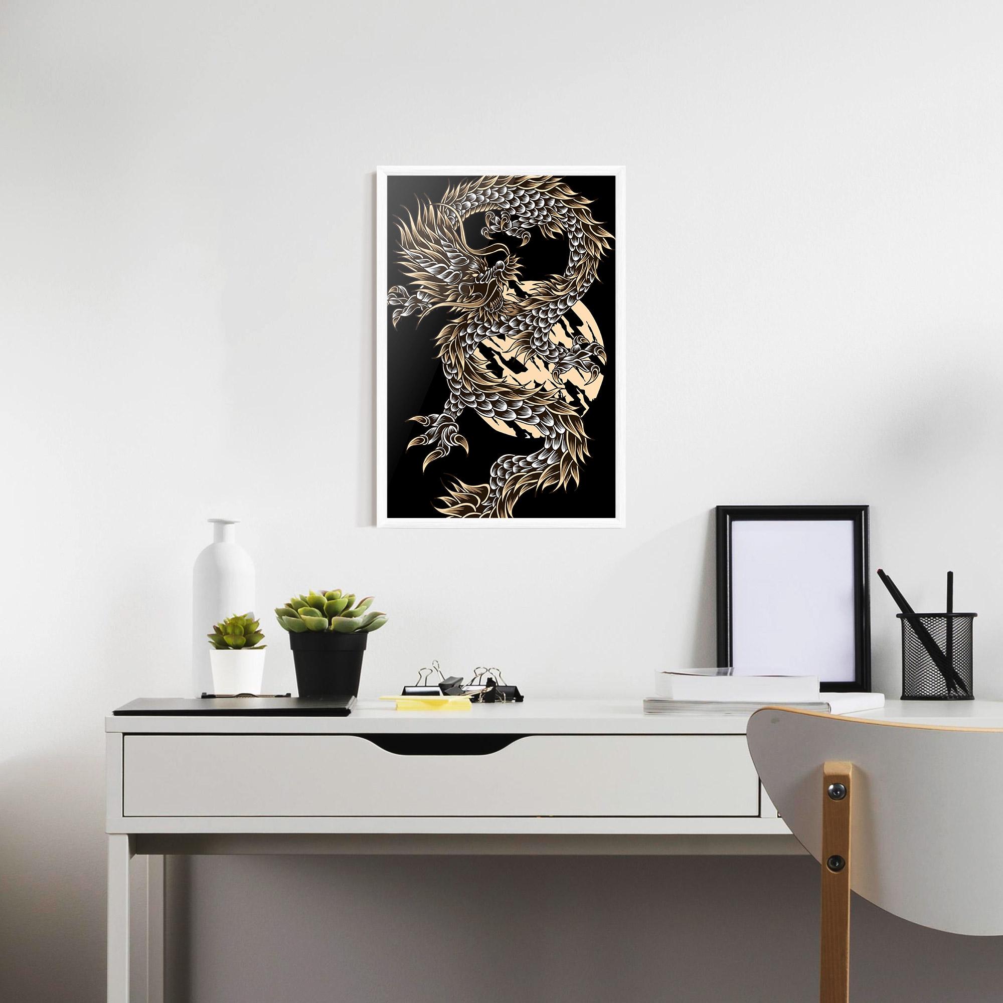Poster Înrămat Cream Moon Dragon mockup 7