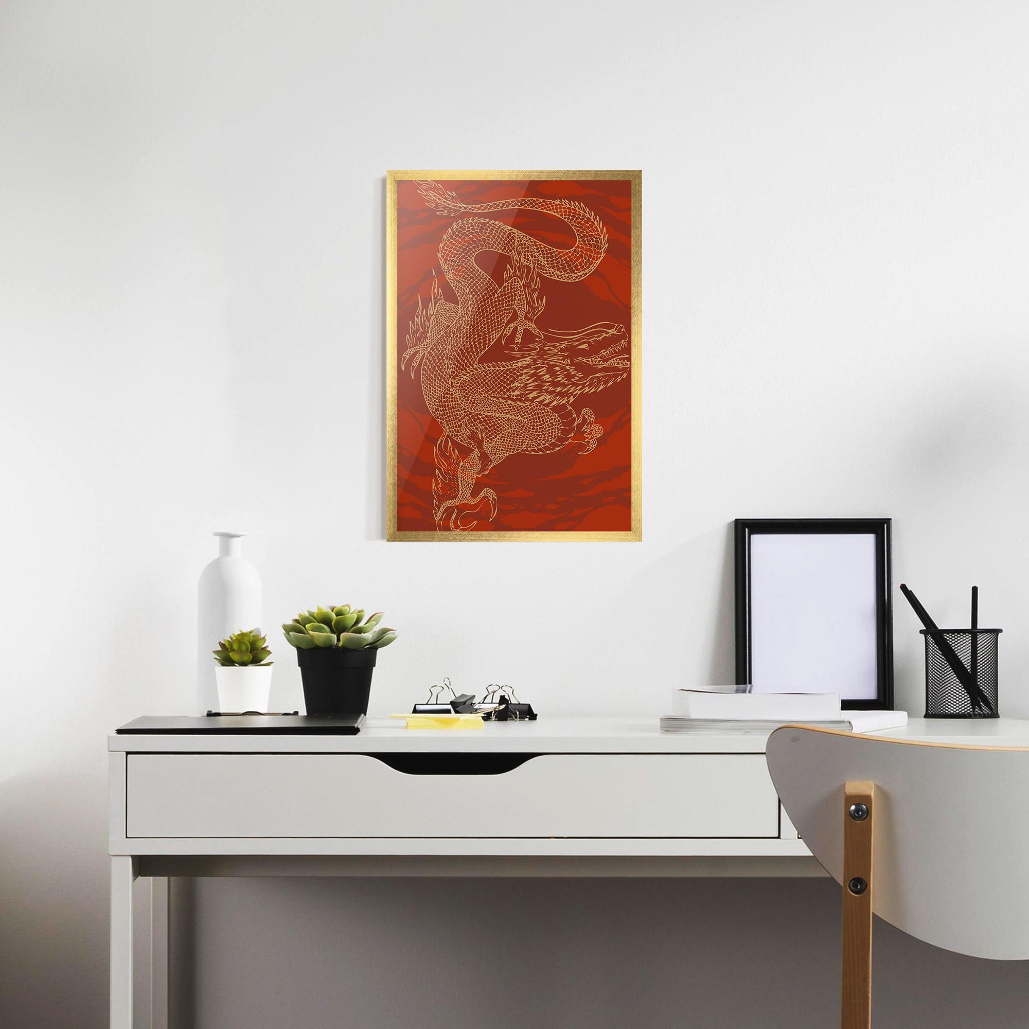 Poster Înrămat Chinese Dragon Red mockup 7