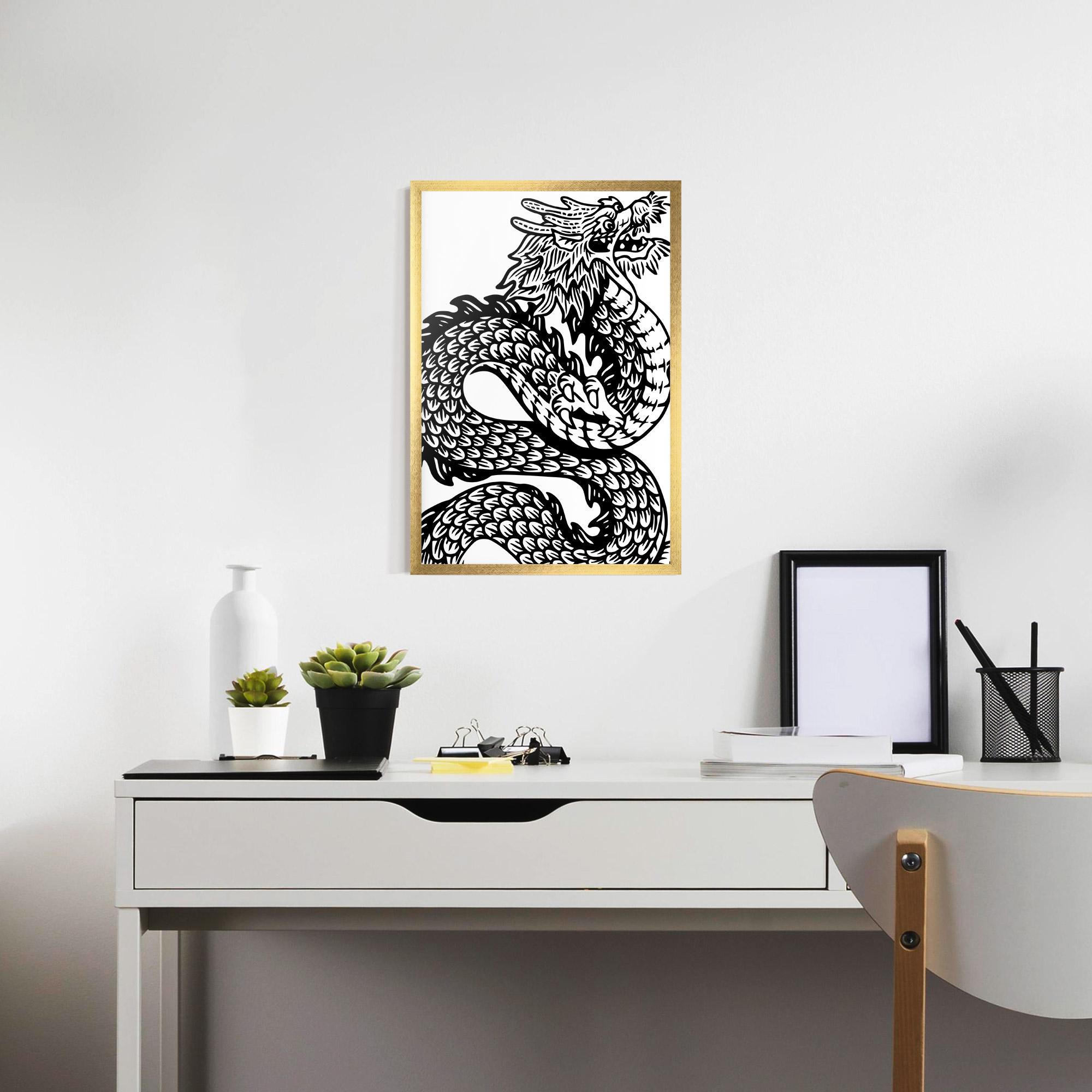 Poster Înrămat Dragon Black Line mockup 7