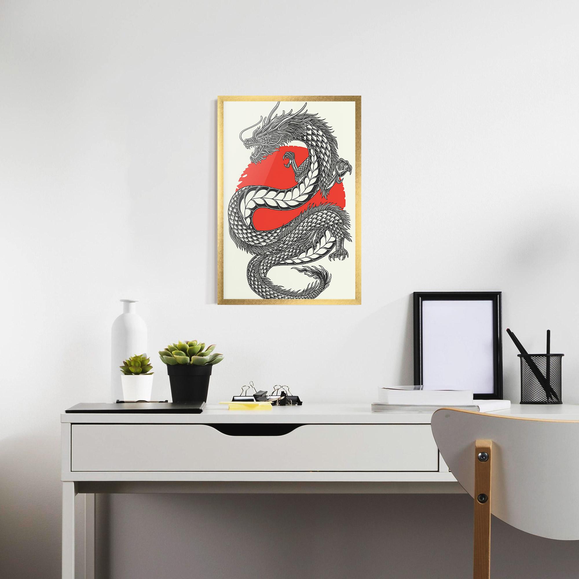 Poster Înrămat Red Moon Dragon mockup 7