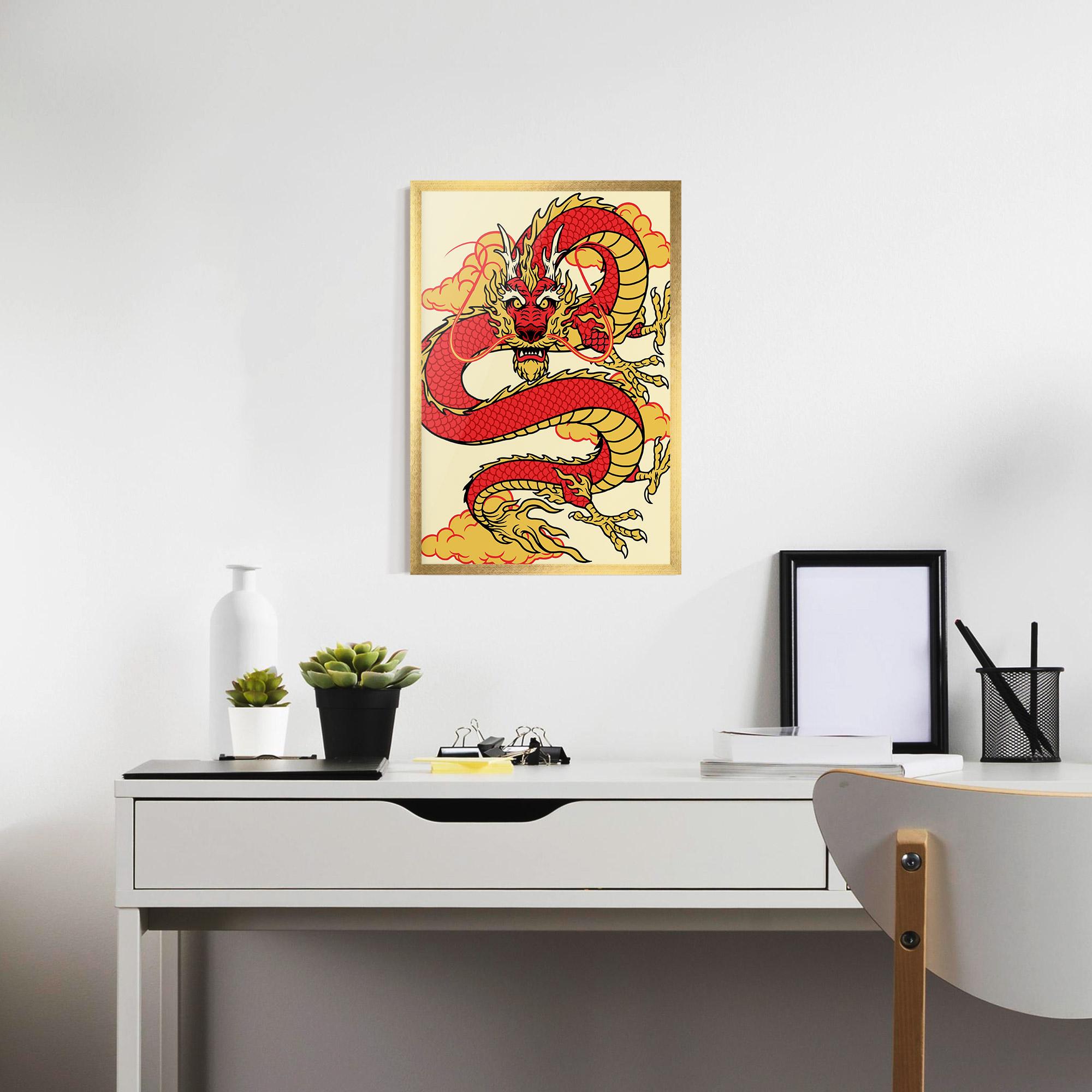 Poster Înrămat Red Yellow Dragon mockup 7