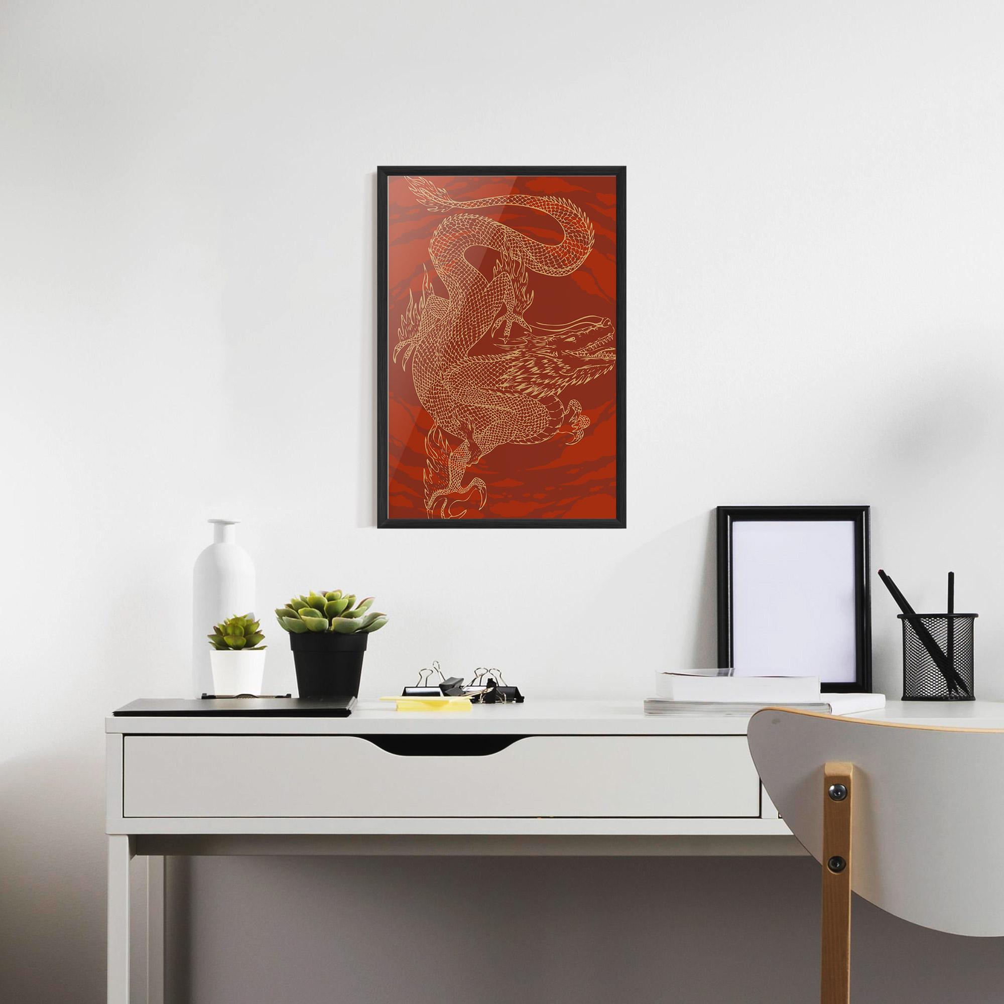 Poster Înrămat Chinese Dragon Red mockup 7