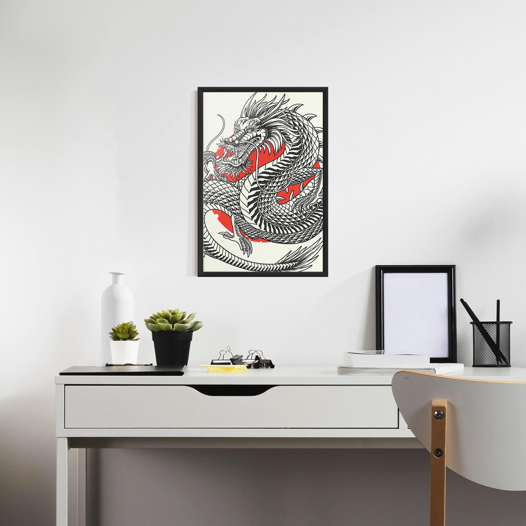 Poster Înrămat Cream Grey Dragon mockup 7