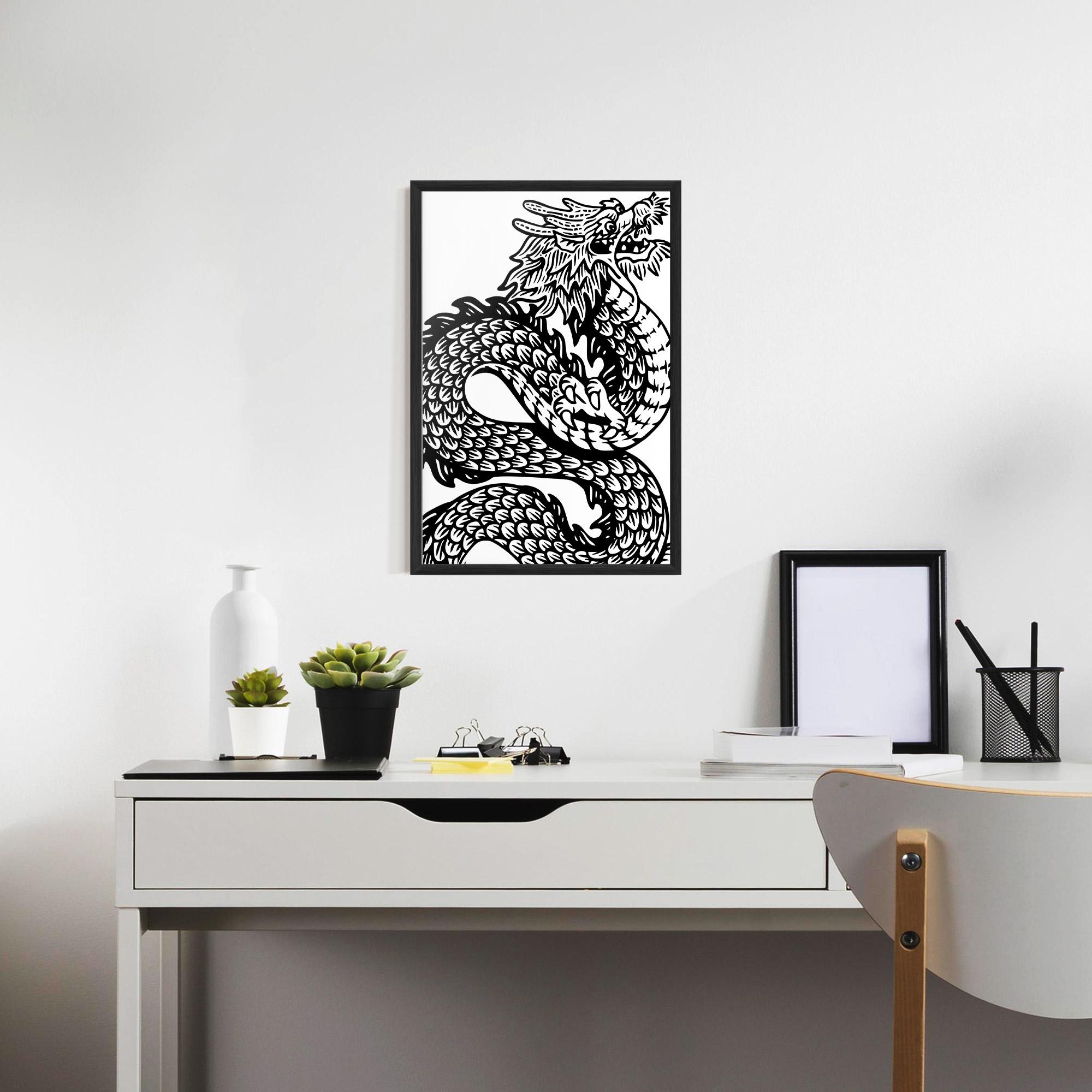 Poster Înrămat Dragon Black Line mockup 7