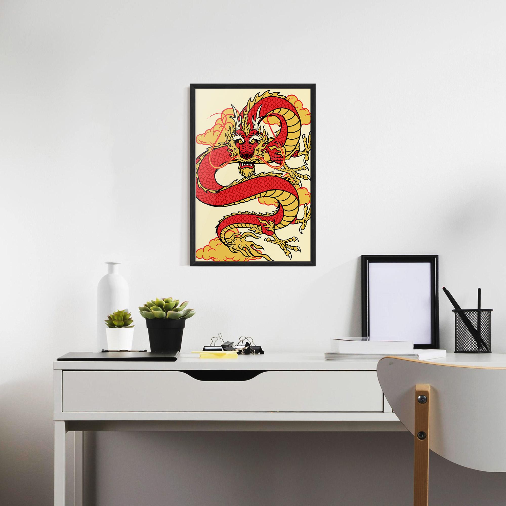 Poster Înrămat Red Yellow Dragon mockup 7