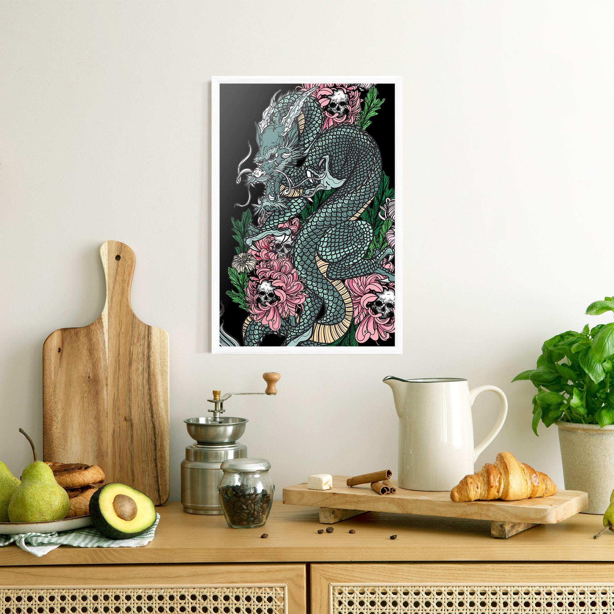 Poster Înrămat Flower Skull Dragon mockup 8