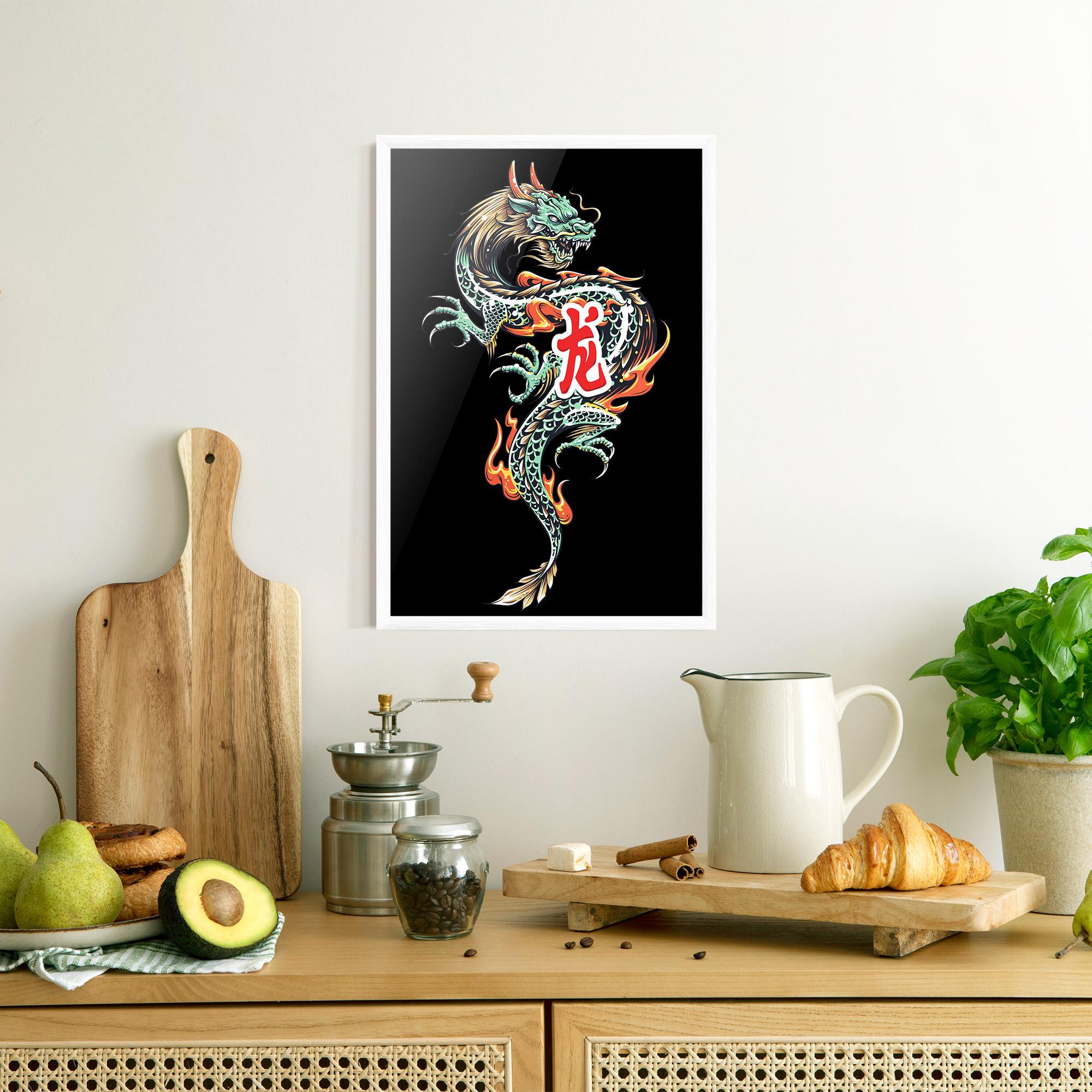 Poster Înrămat Green Fire Dragon mockup 8