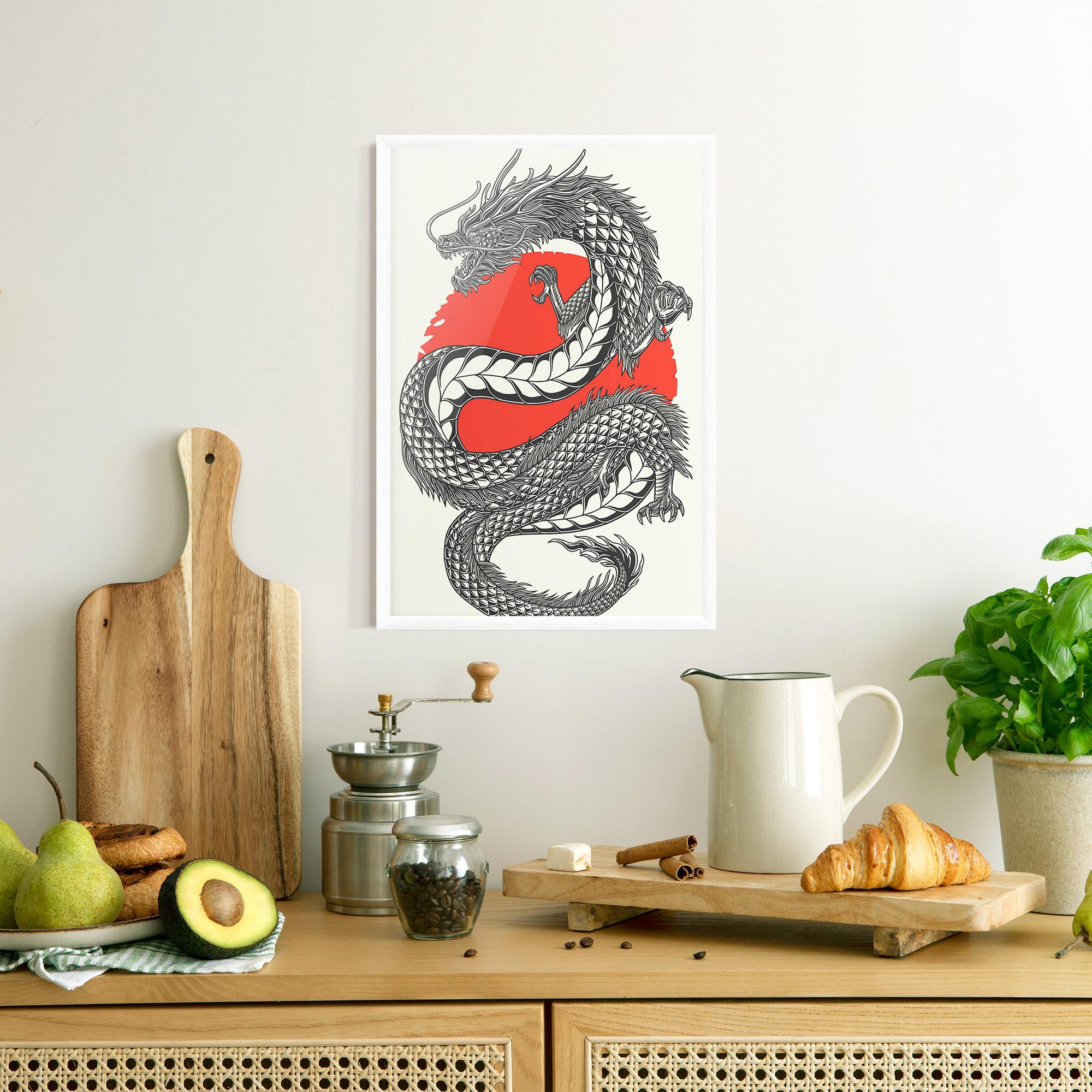 Poster Înrămat Red Moon Dragon mockup 8