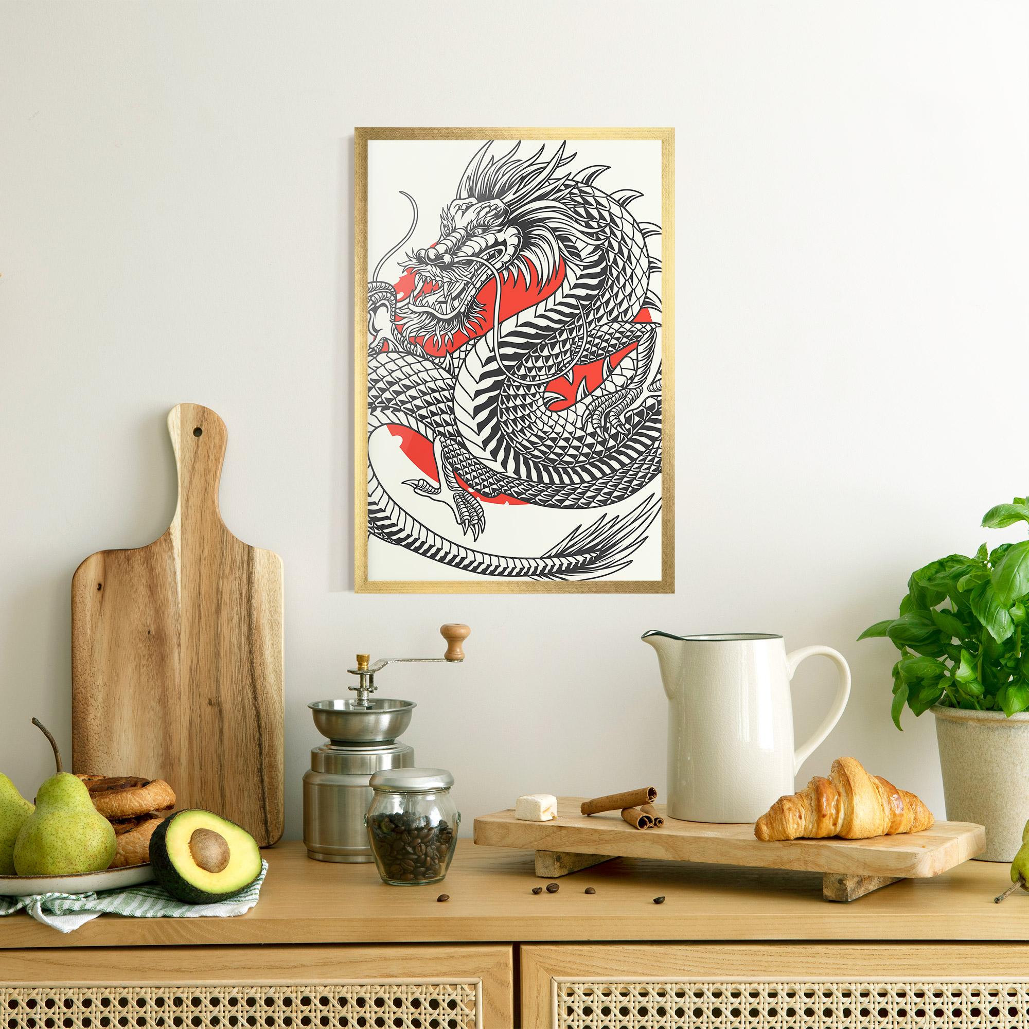 Poster Înrămat Cream Grey Dragon mockup 8