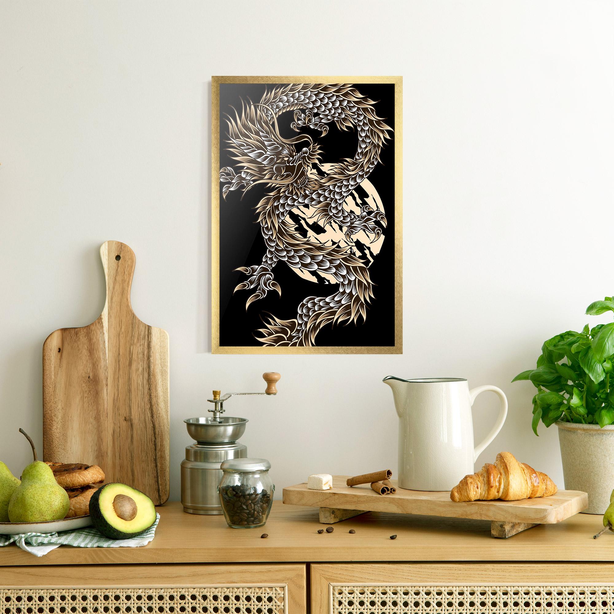 Poster Înrămat Cream Moon Dragon mockup 8