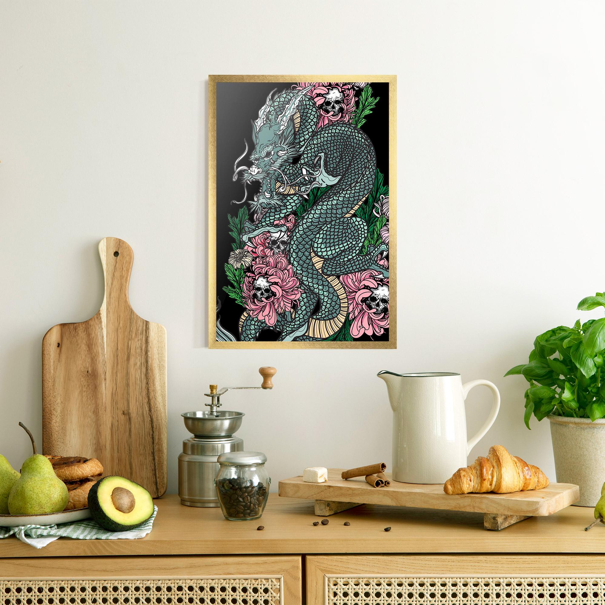 Poster Înrămat Flower Skull Dragon mockup 8