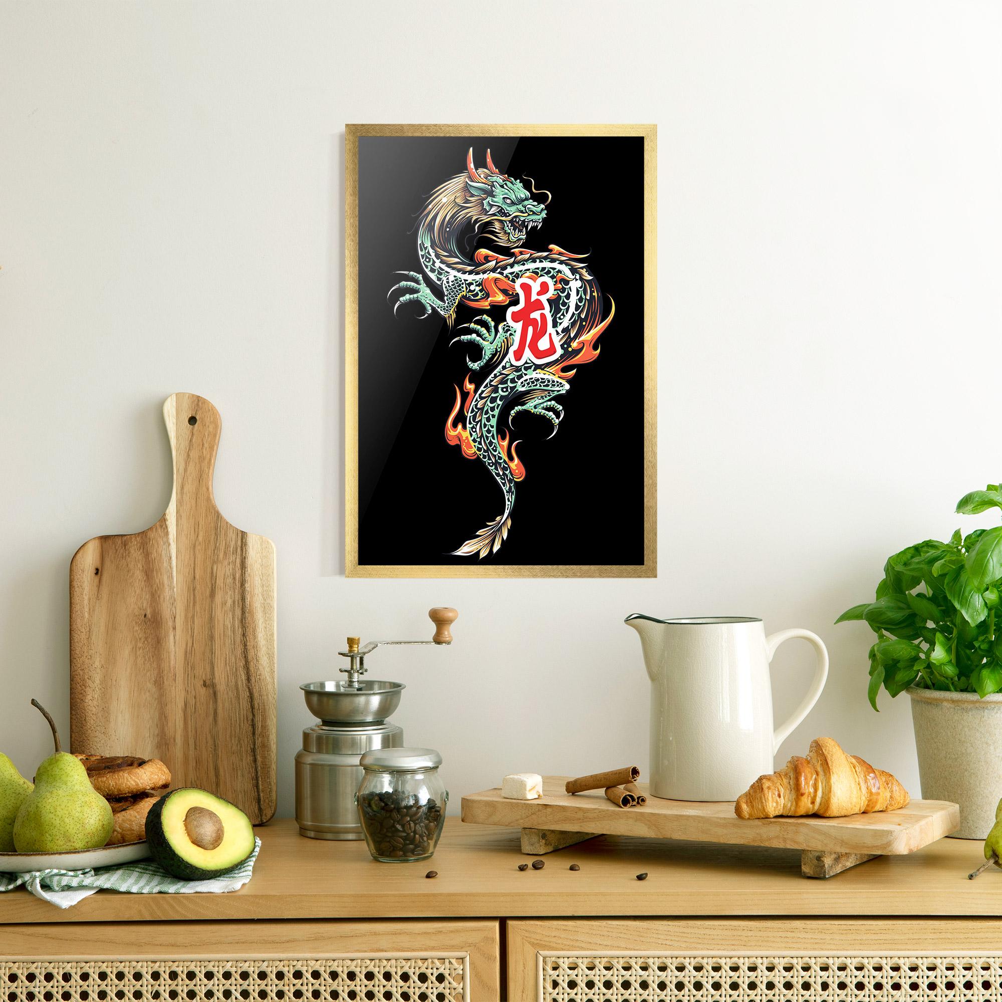 Poster Înrămat Green Fire Dragon mockup 8