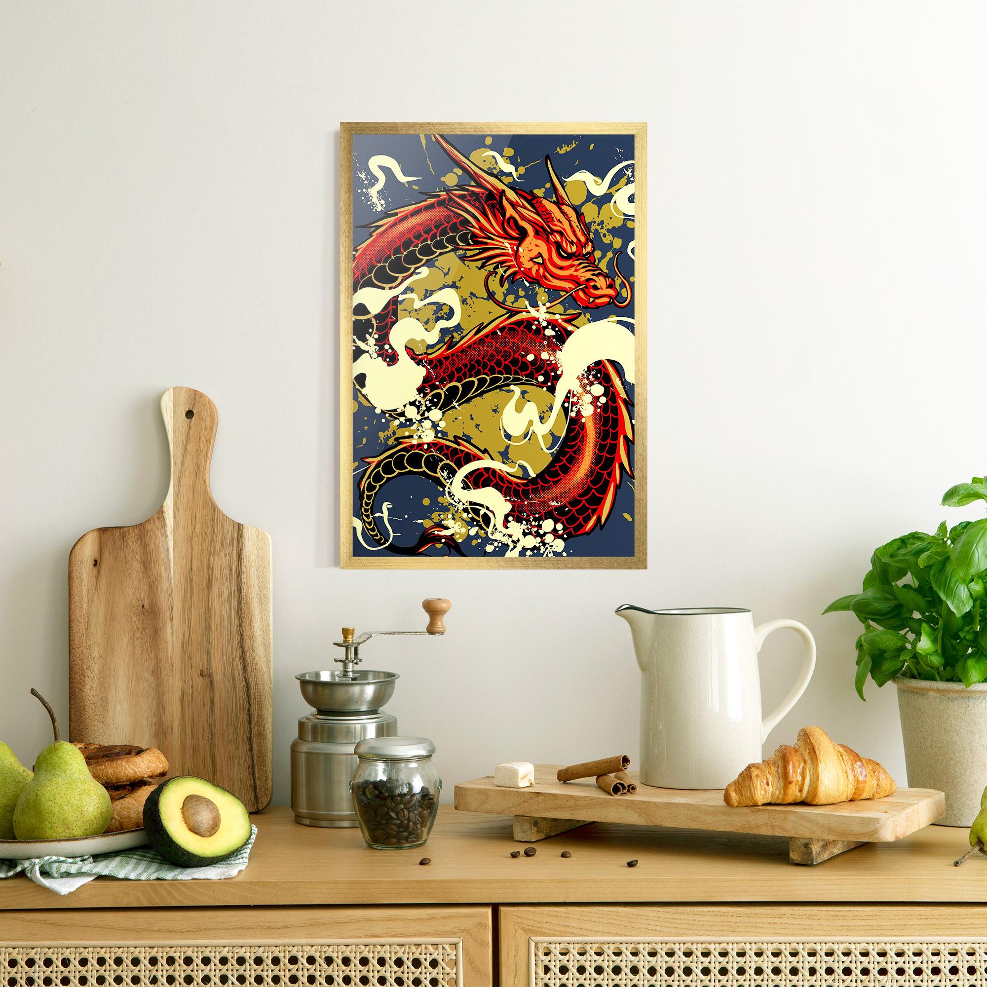 Poster Înrămat Red Cream Dragon mockup 8