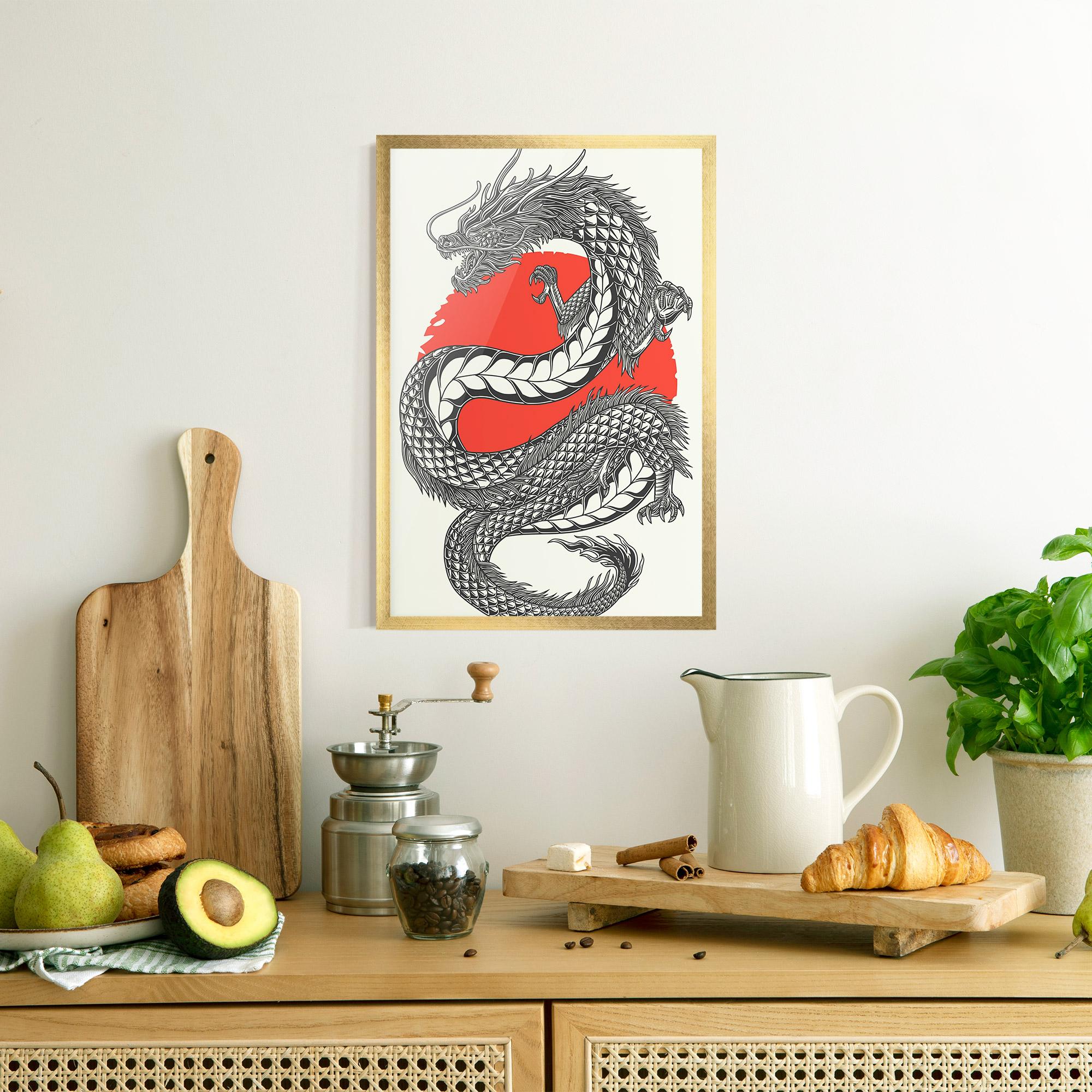 Poster Înrămat Red Moon Dragon mockup 8