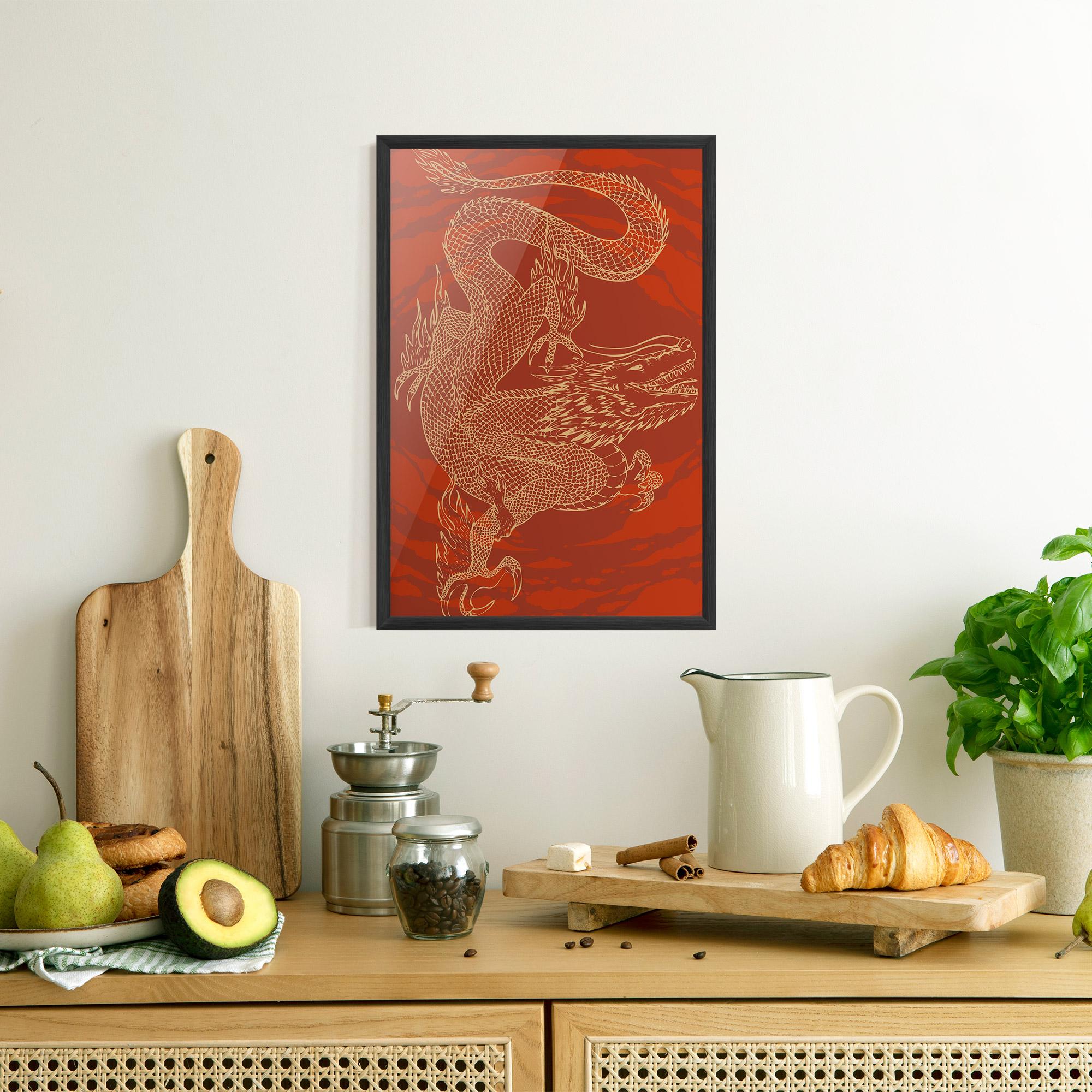 Poster Înrămat Chinese Dragon Red mockup 8
