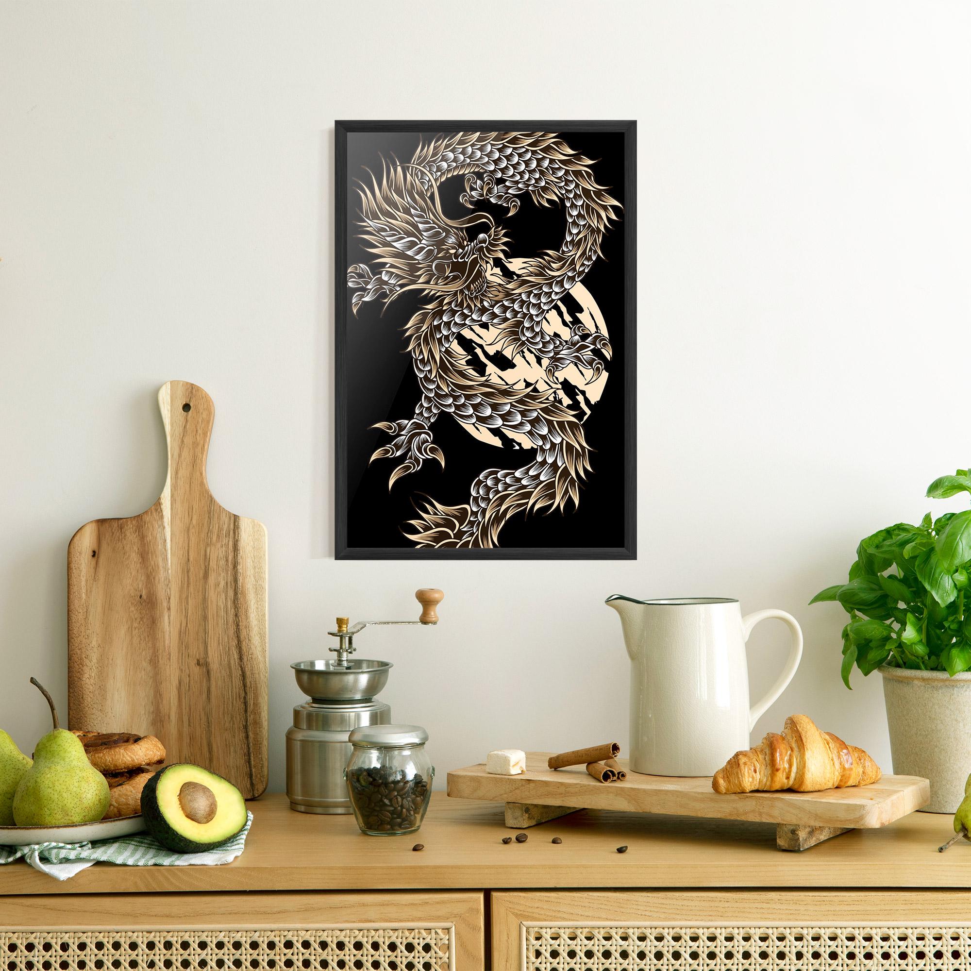 Poster Înrămat Cream Moon Dragon mockup 8