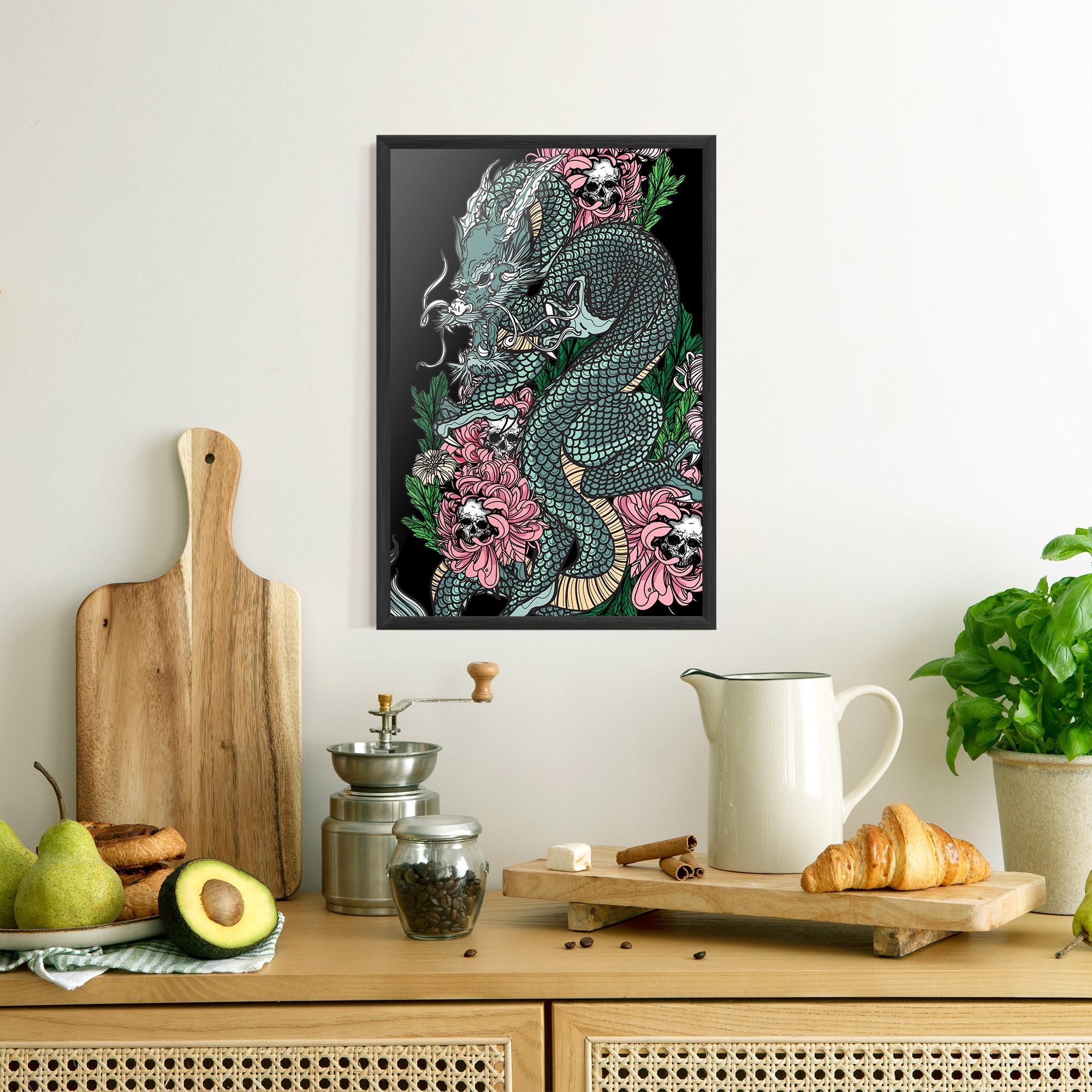 Poster Înrămat Flower Skull Dragon mockup 8