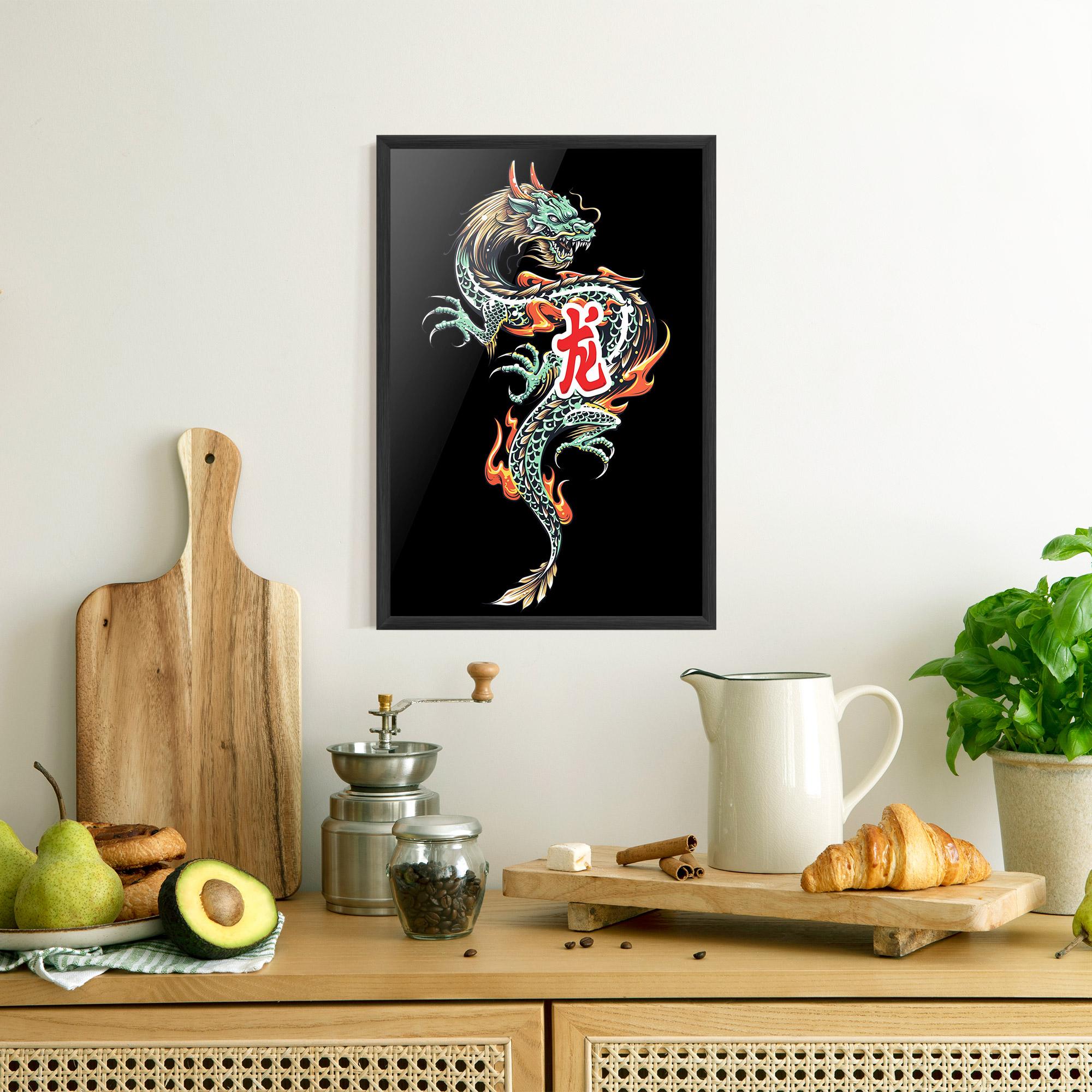 Poster Înrămat Green Fire Dragon mockup 8