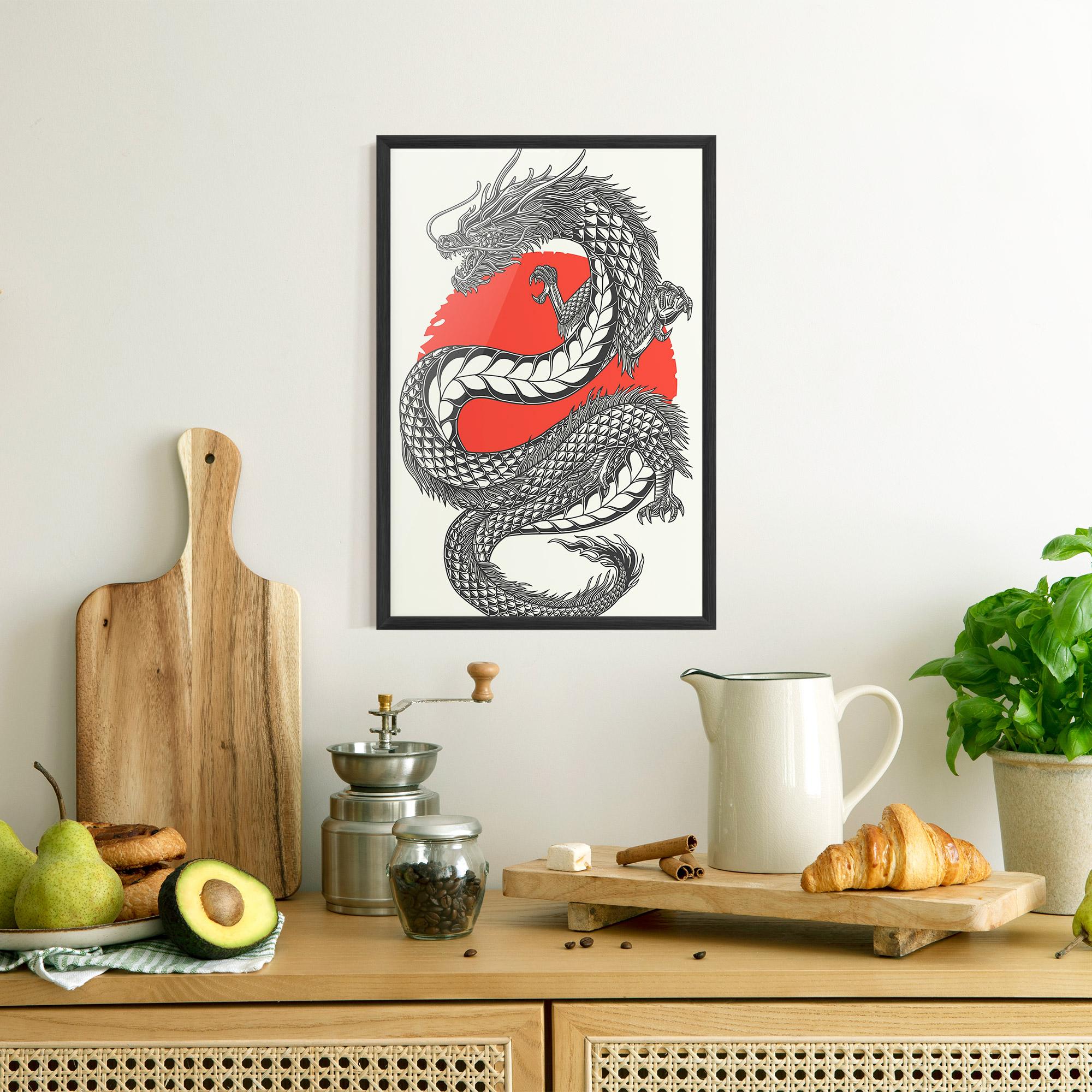 Poster Înrămat Red Moon Dragon mockup 8