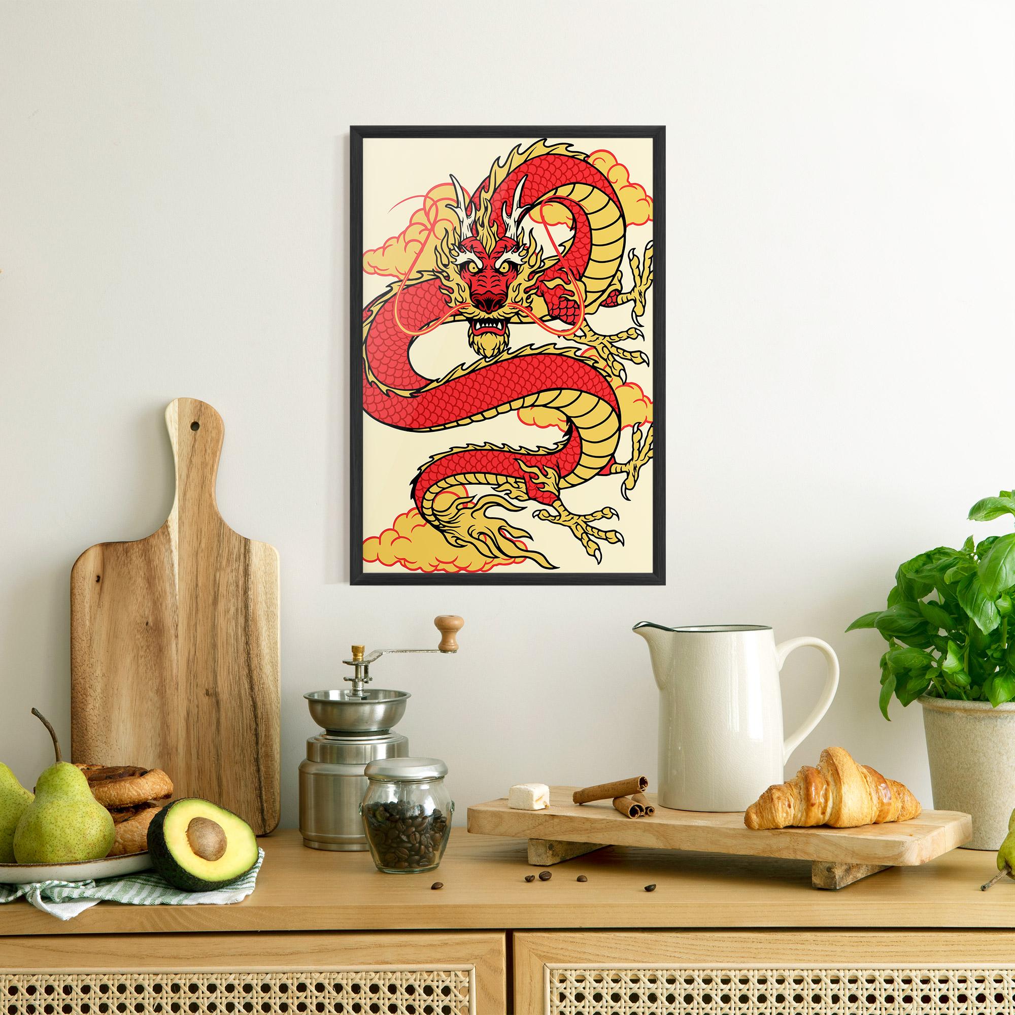 Poster Înrămat Red Yellow Dragon mockup 8