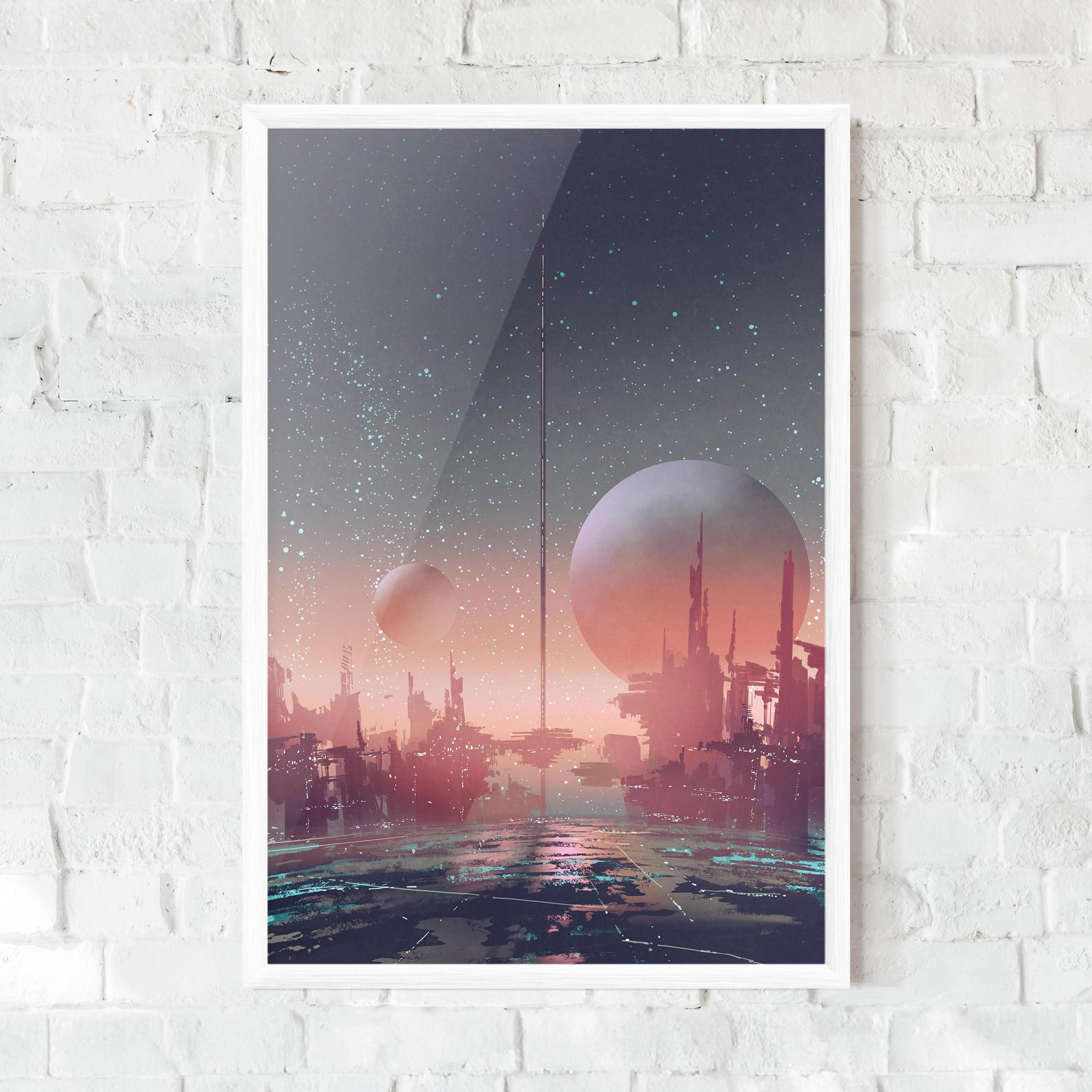 Poster Înrămat Futuristic Alien Buildings mockup 0