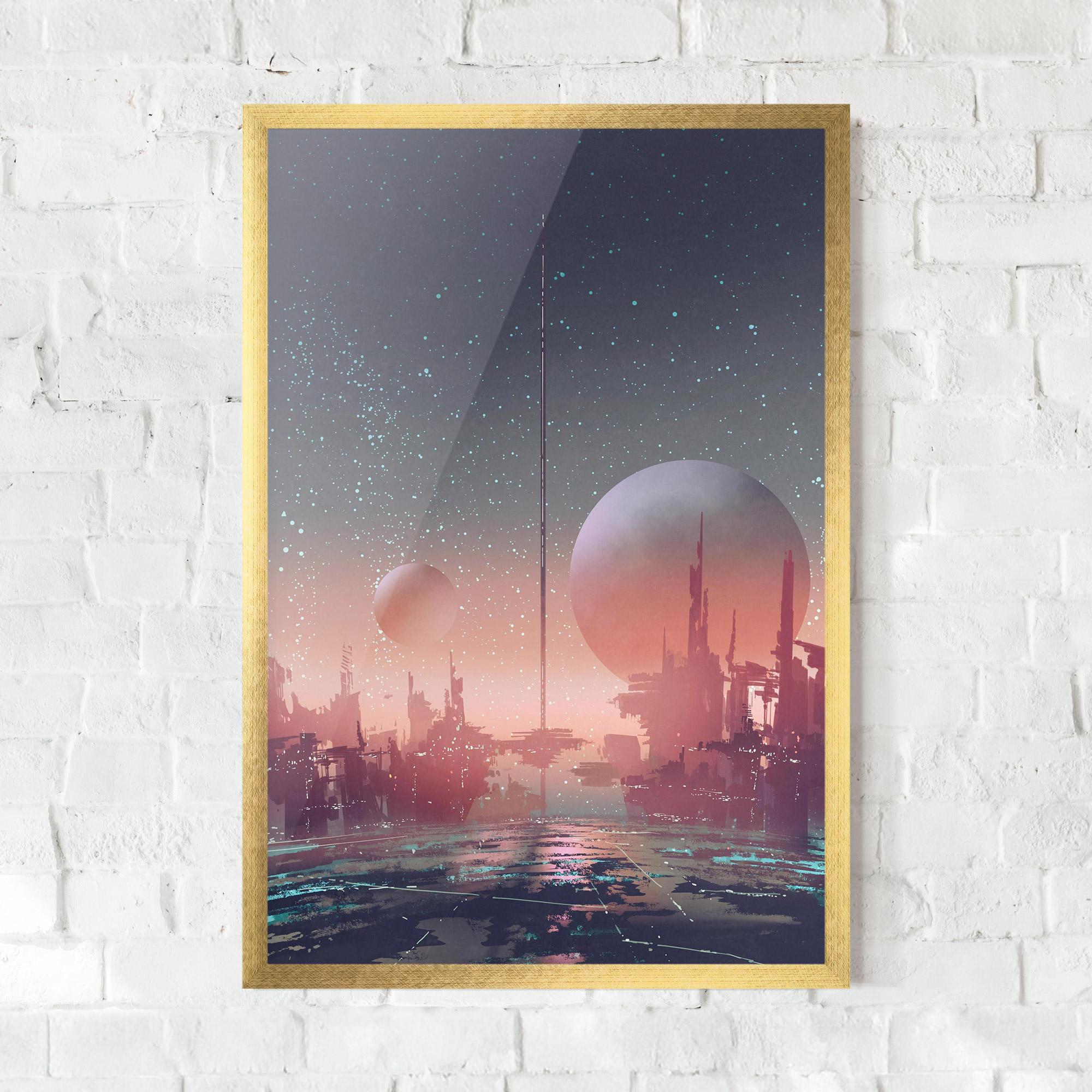 Poster Înrămat Futuristic Alien Buildings mockup 0