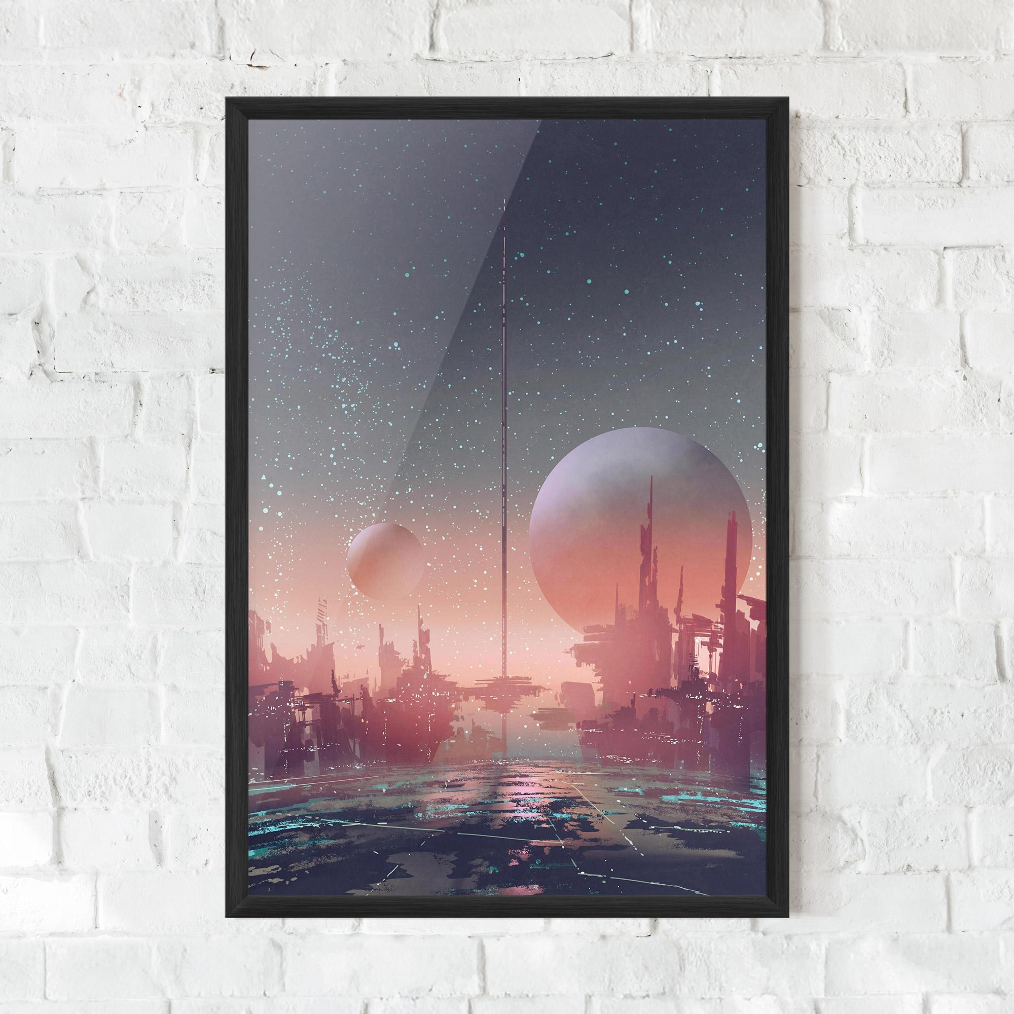 Poster Înrămat Futuristic Alien Buildings mockup 0