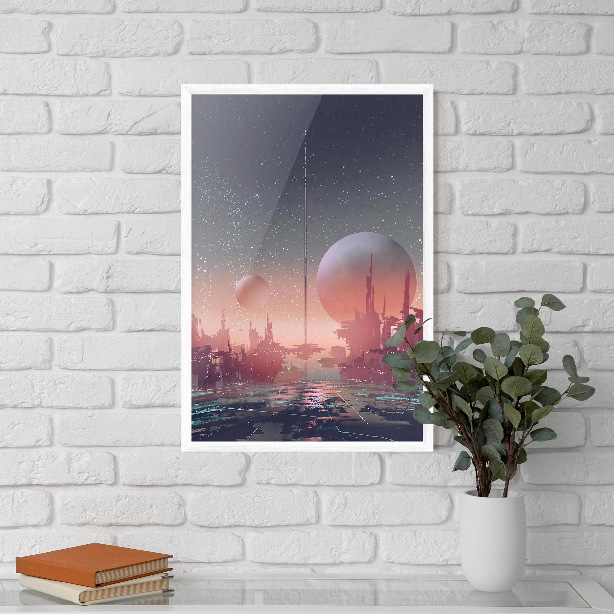 Poster Înrămat Futuristic Alien Buildings mockup 5