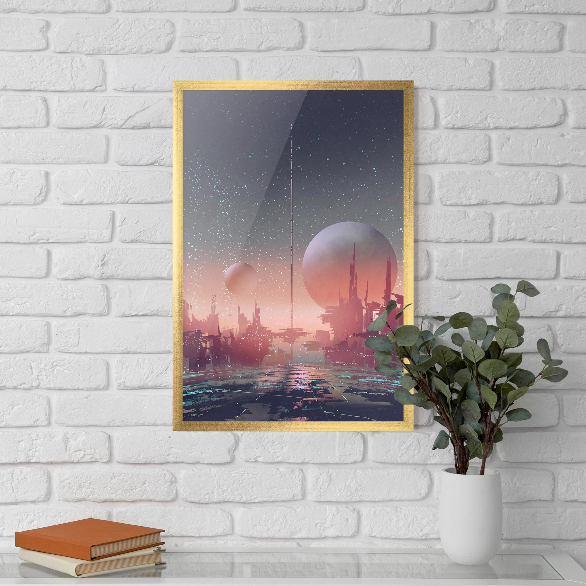 Poster Înrămat Futuristic Alien Buildings mockup 5