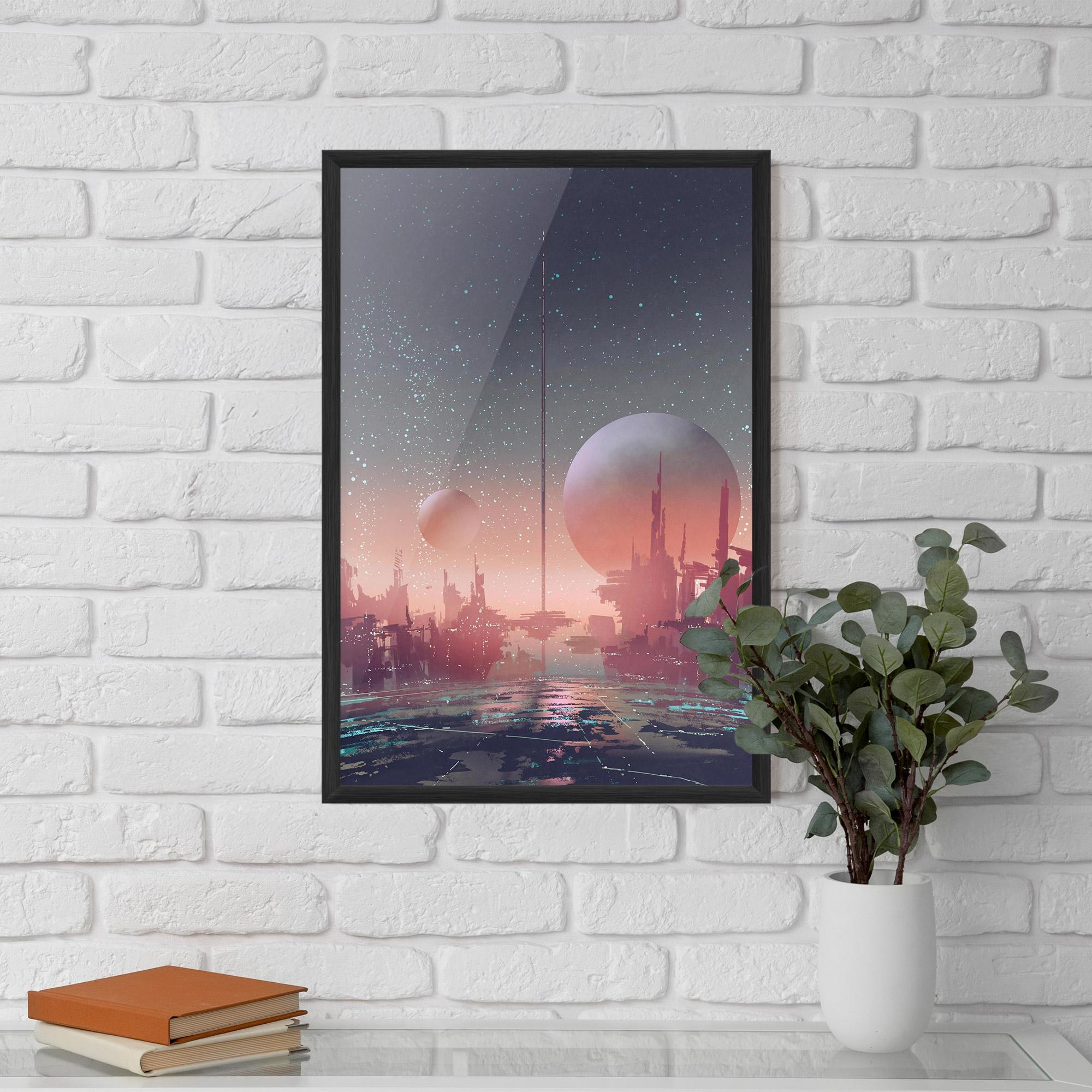 Poster Înrămat Futuristic Alien Buildings mockup 5