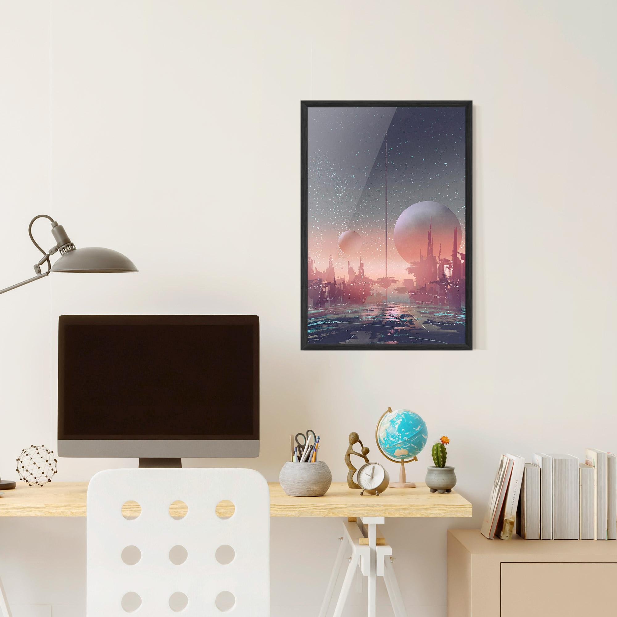 Poster Înrămat Futuristic Alien Buildings mockup 6