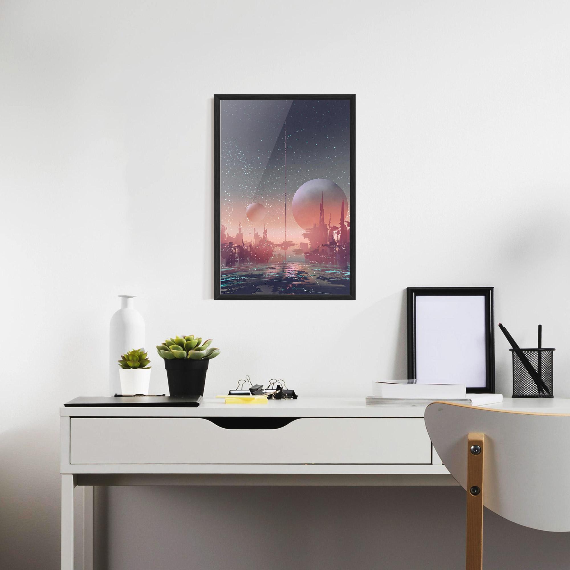 Poster Înrămat Futuristic Alien Buildings mockup 7