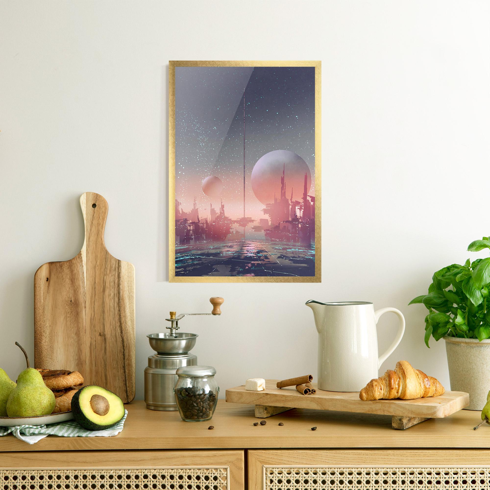 Poster Înrămat Futuristic Alien Buildings mockup 8