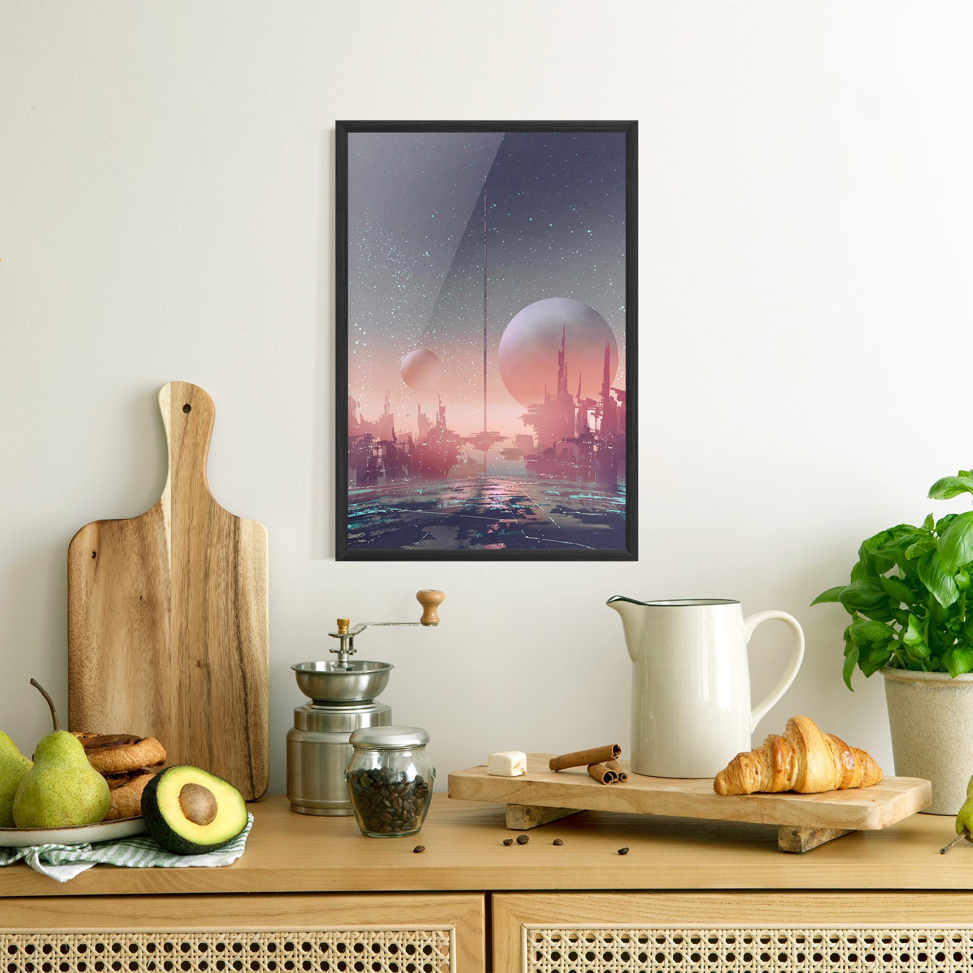 Poster Înrămat Futuristic Alien Buildings mockup 8