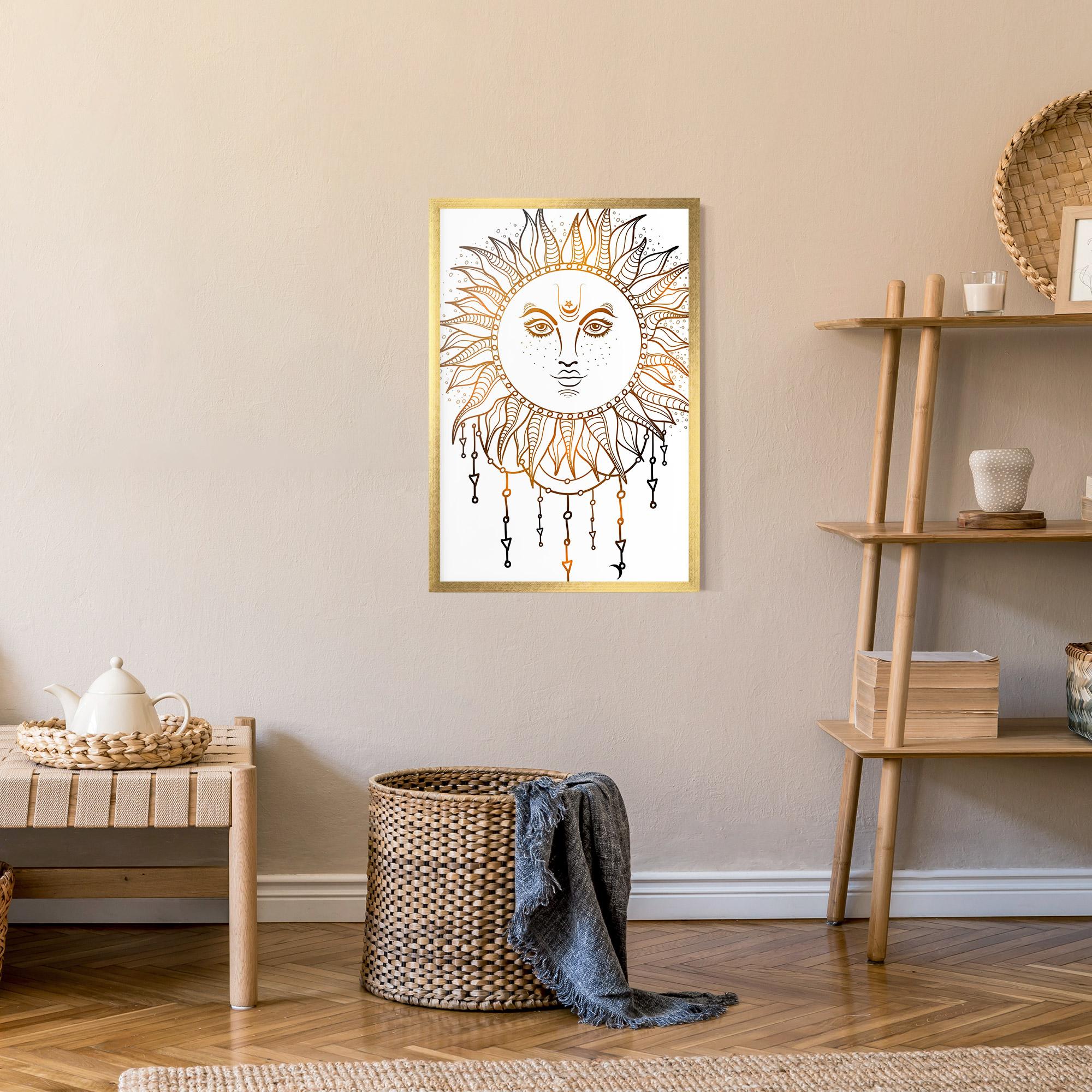 Poster Înrămat Gold Sun Face mockup 9
