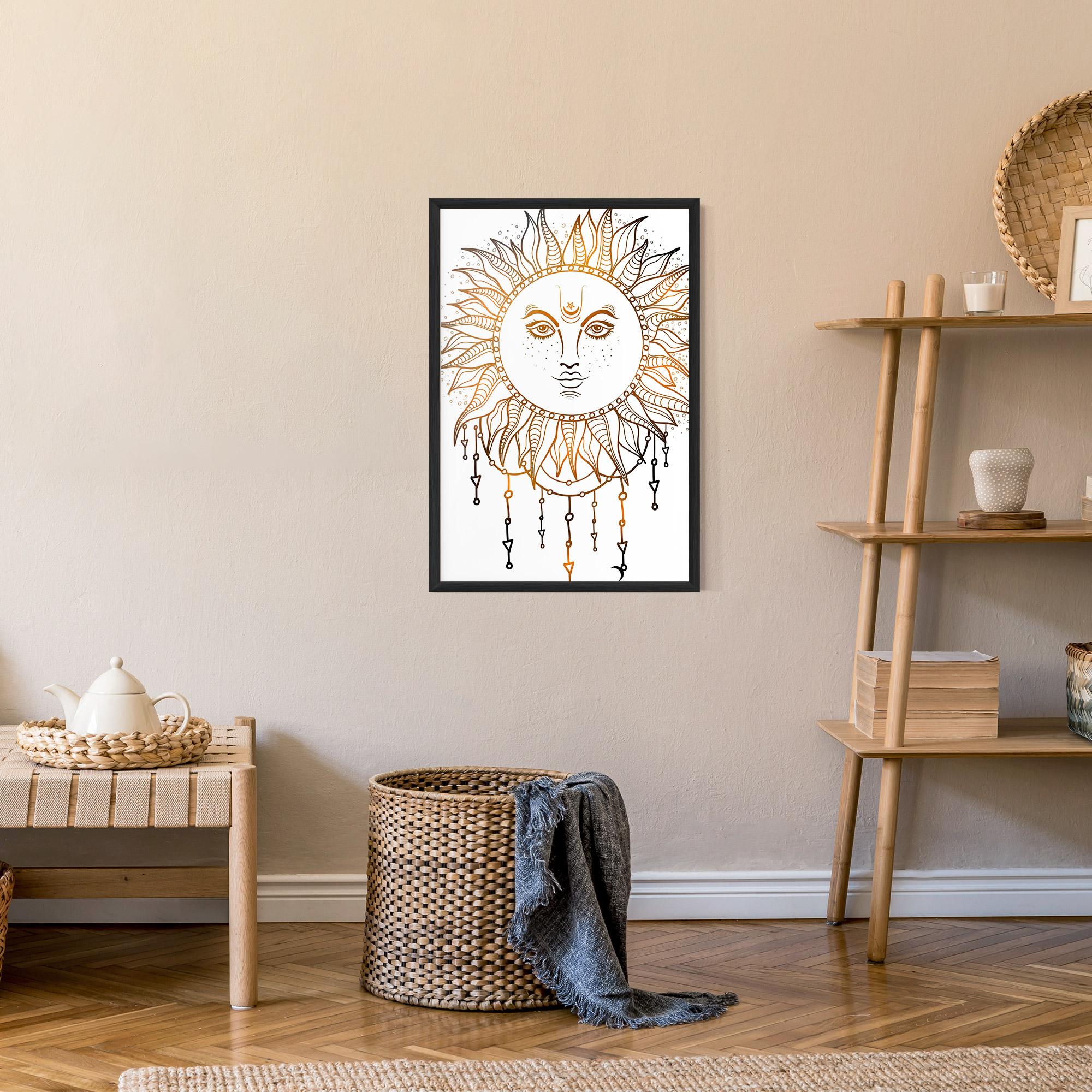 Poster Înrămat Gold Sun Face mockup 9