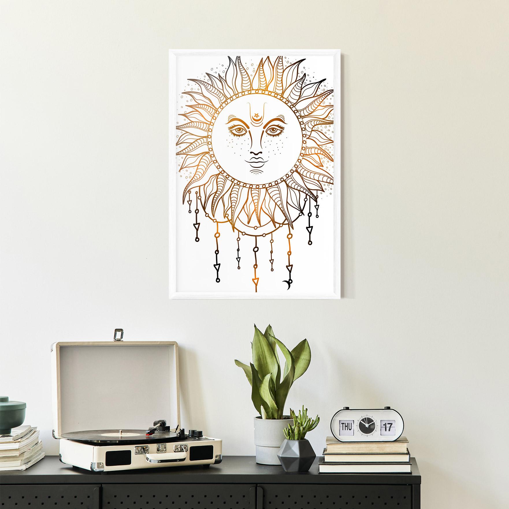 Poster Înrămat Gold Sun Face mockup 2