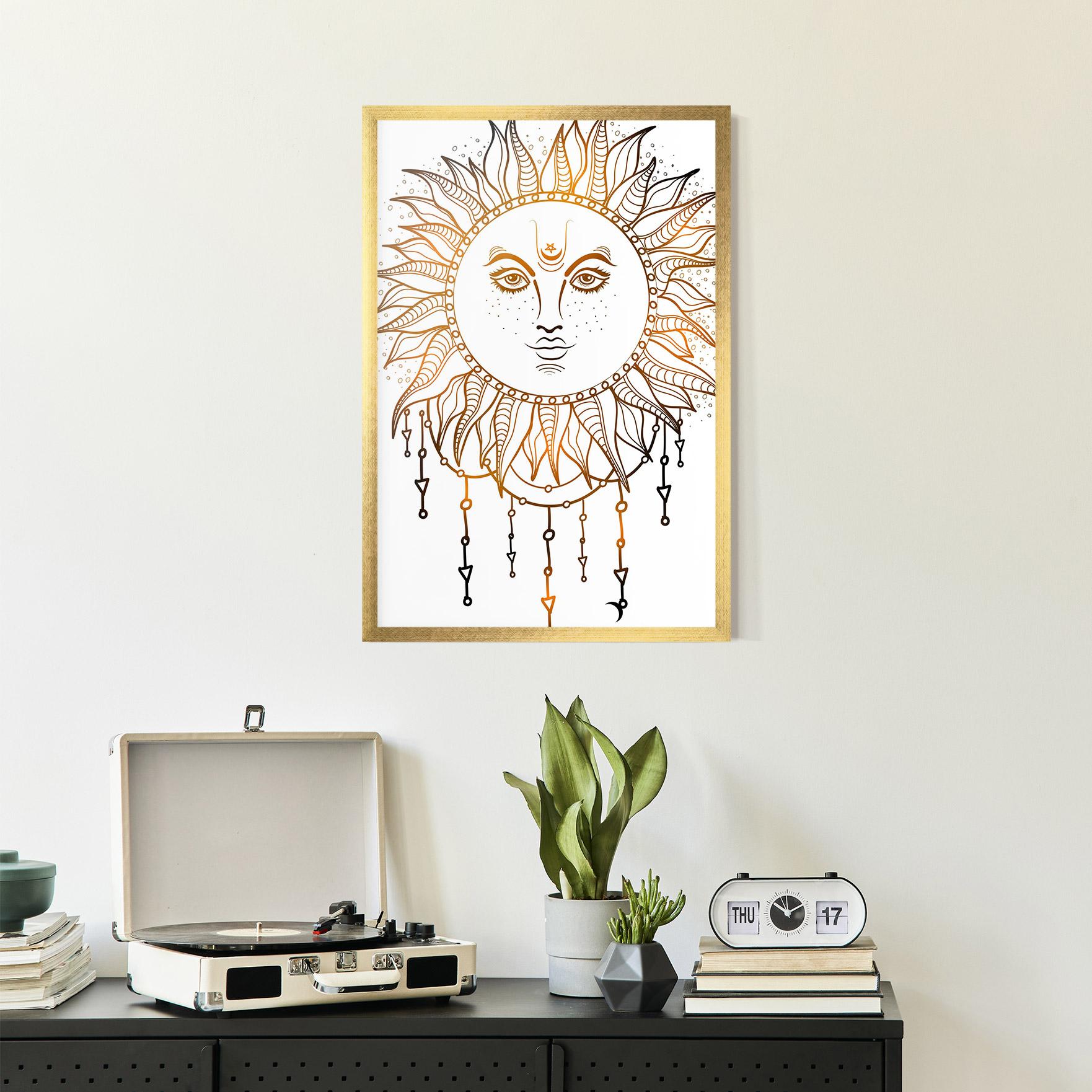 Poster Înrămat Gold Sun Face mockup 2