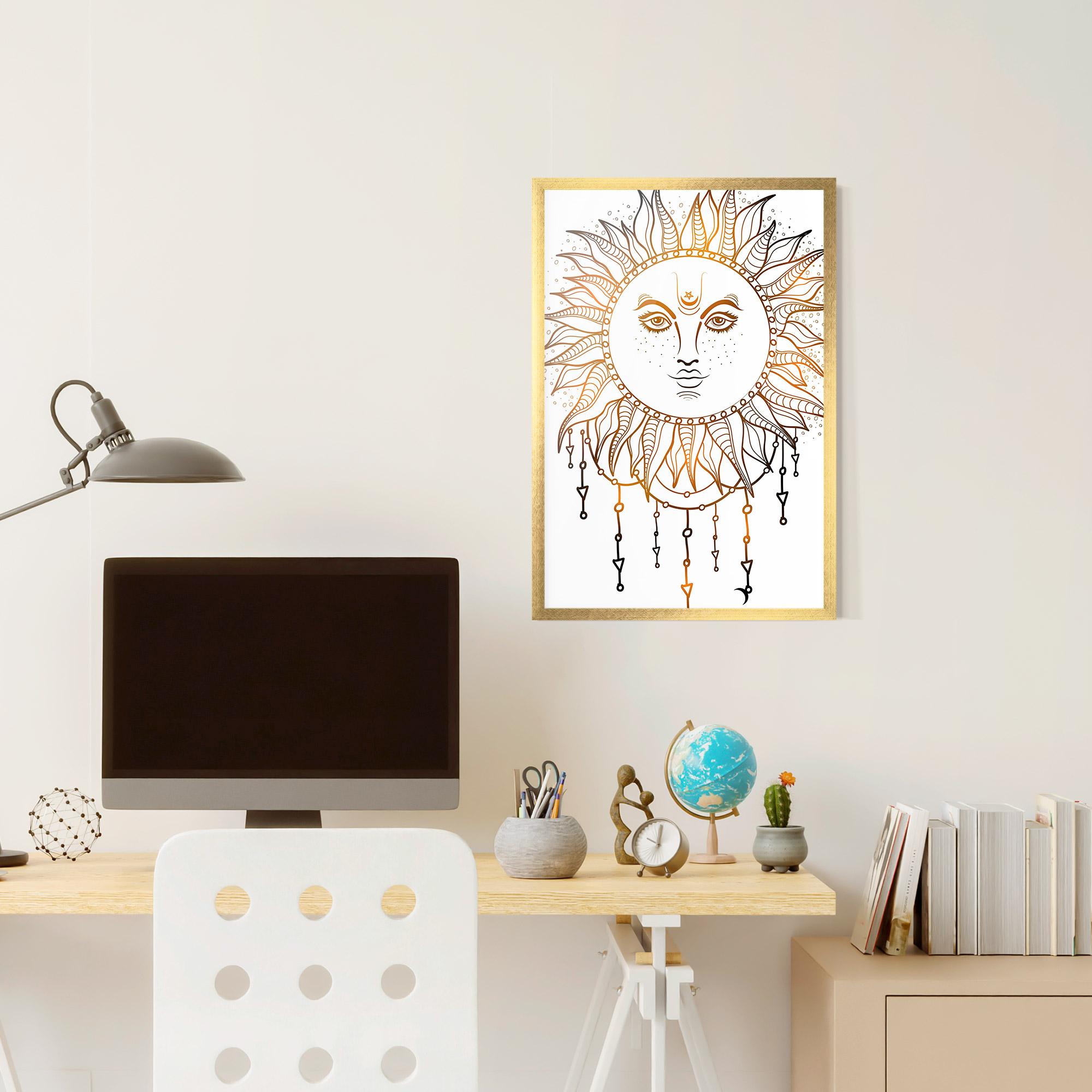 Poster Înrămat Gold Sun Face mockup 6
