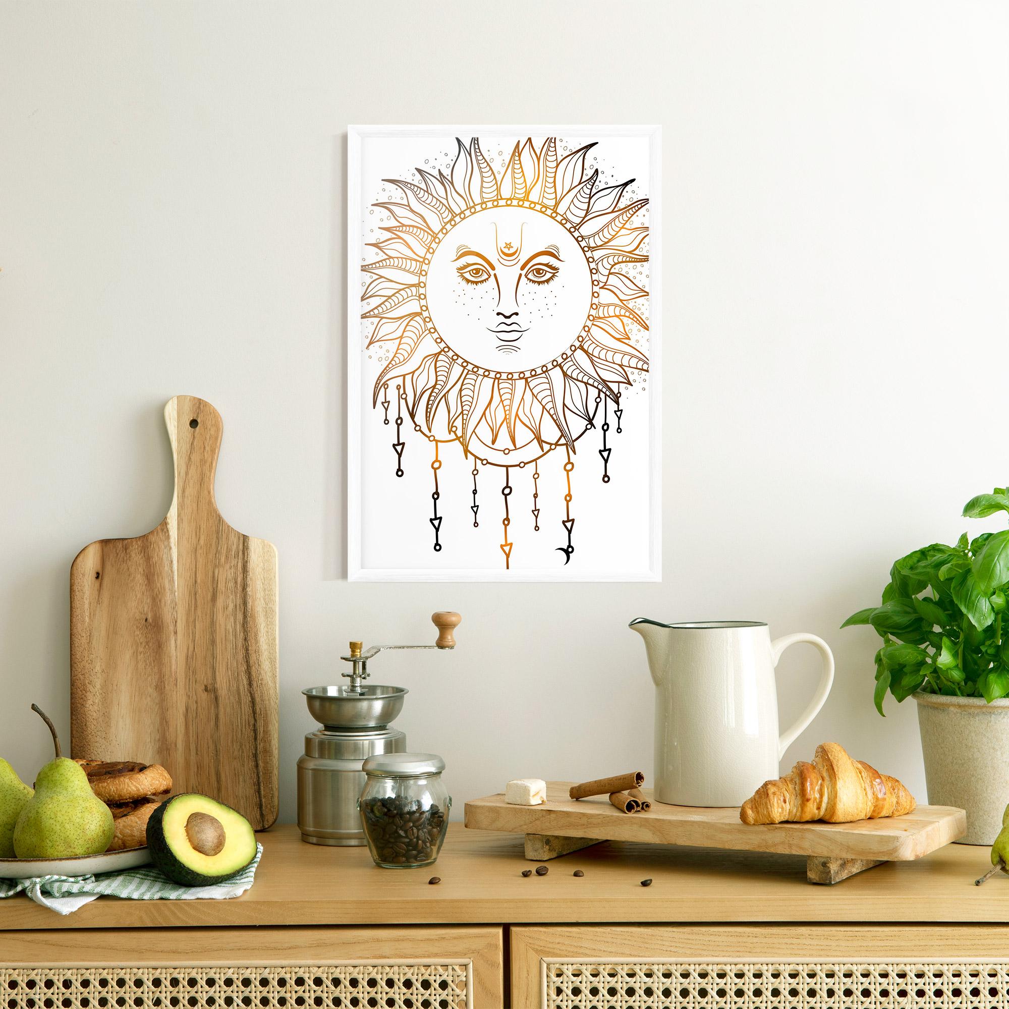 Poster Înrămat Gold Sun Face mockup 8