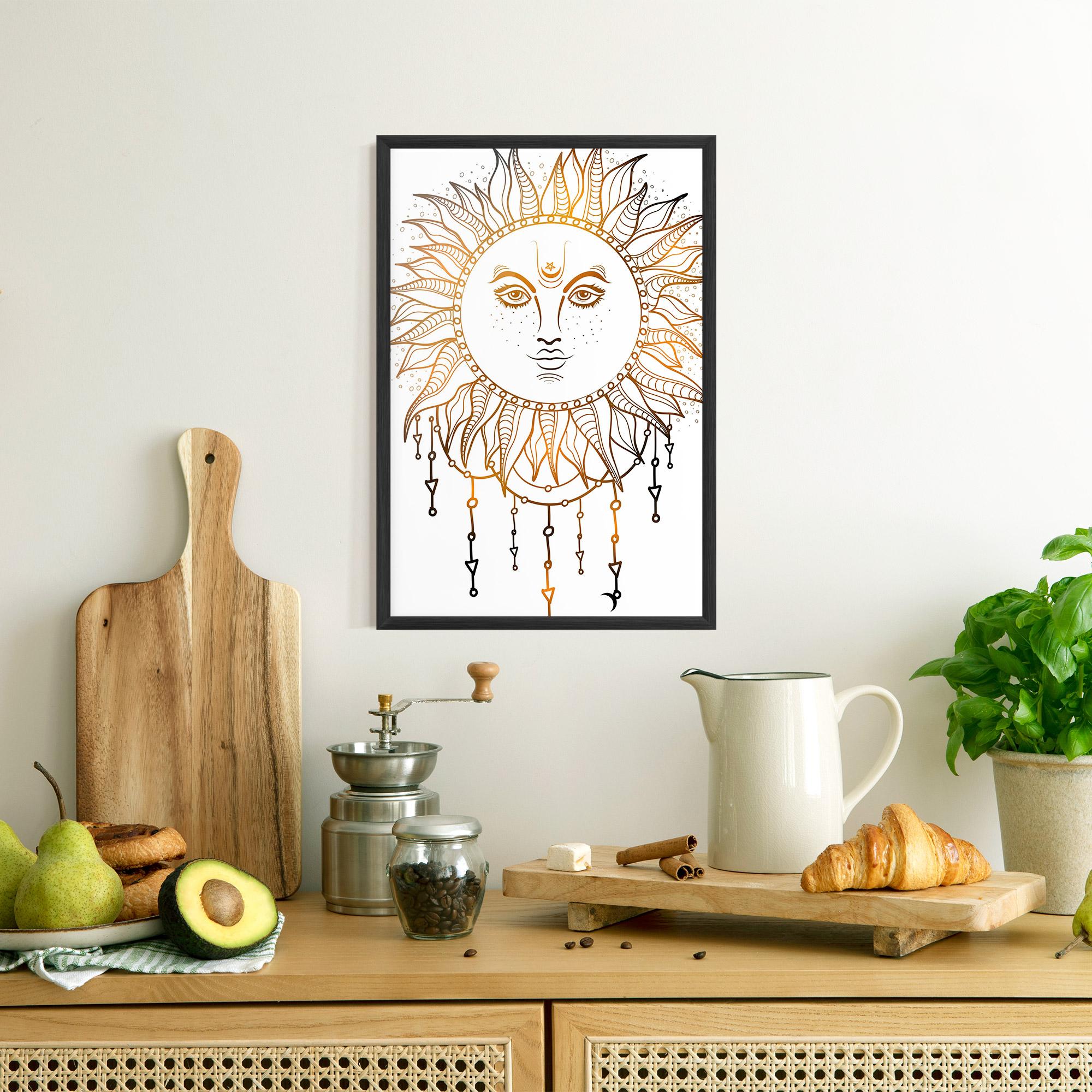 Poster Înrămat Gold Sun Face mockup 8
