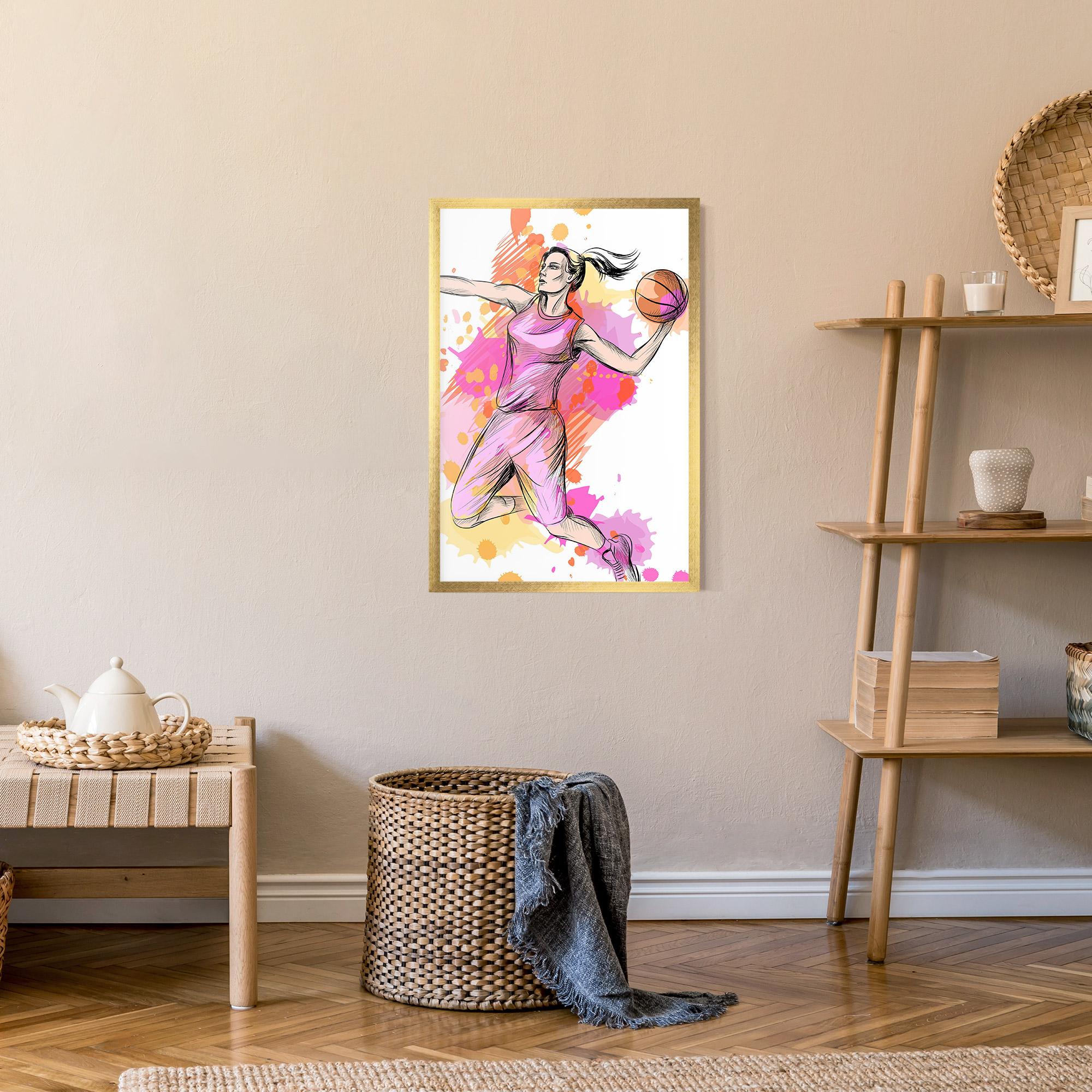 Poster Înrămat Pink Basket Player mockup 9