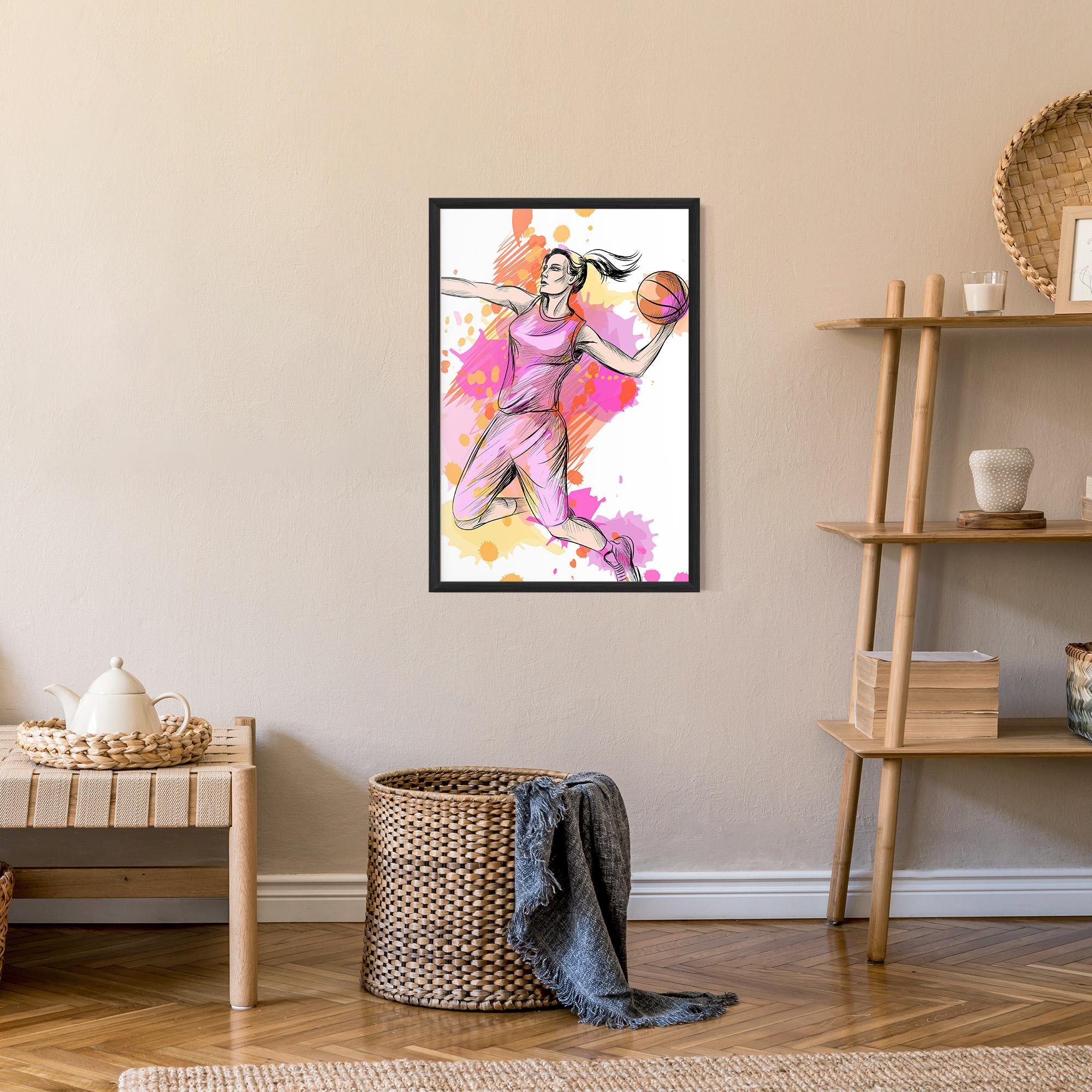 Poster Înrămat Pink Basket Player mockup 9