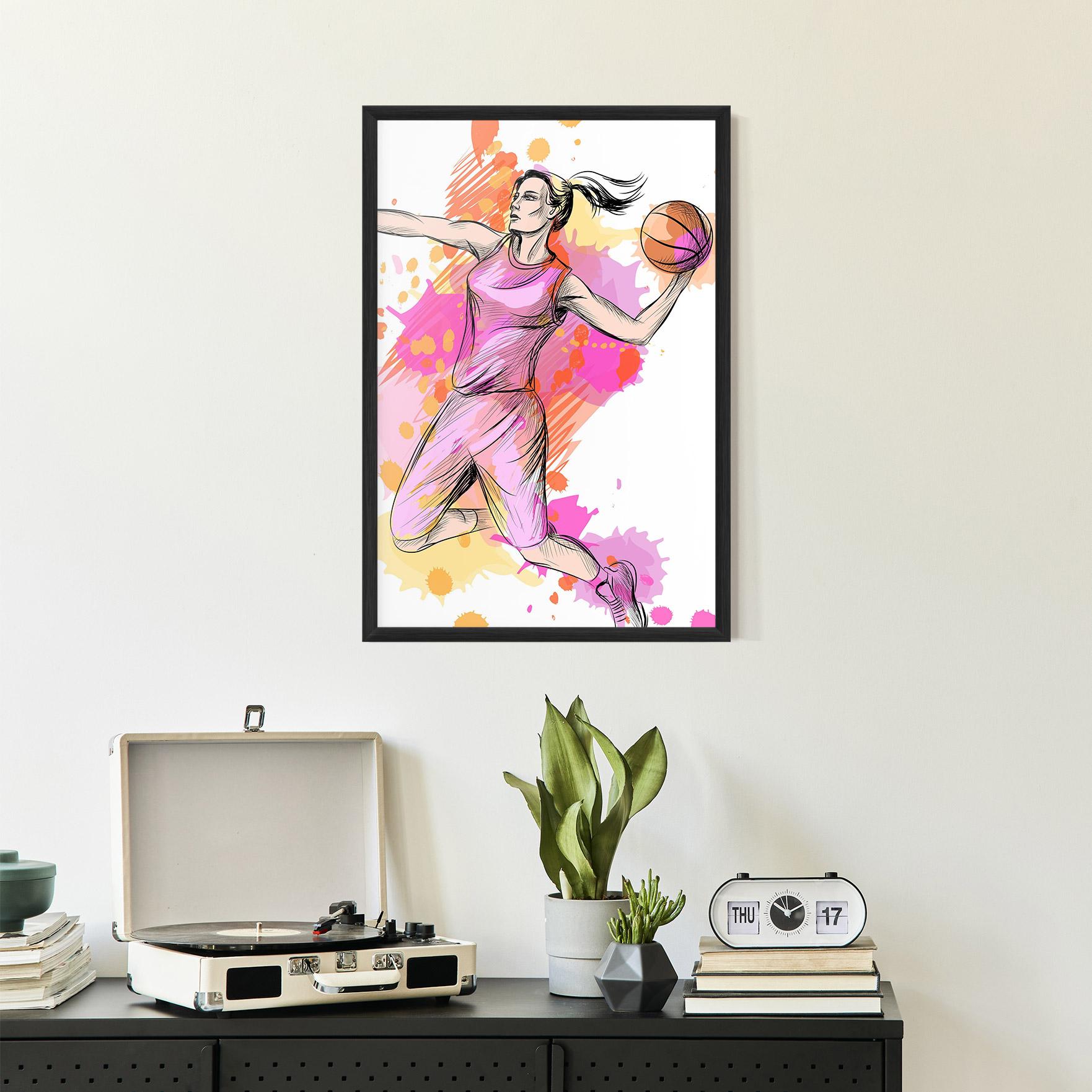 Poster Înrămat Pink Basket Player mockup 2